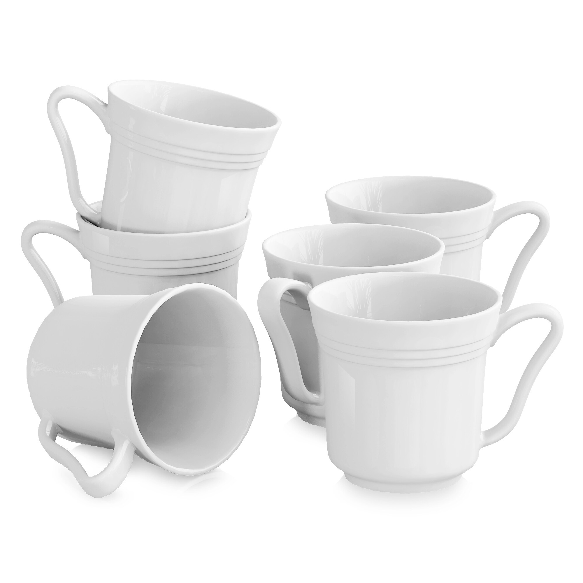 MALACASA, Series Elvira, 6 pieces 12.5 OZ Porcelain Cups 5 Mug Sets Ivory  White 