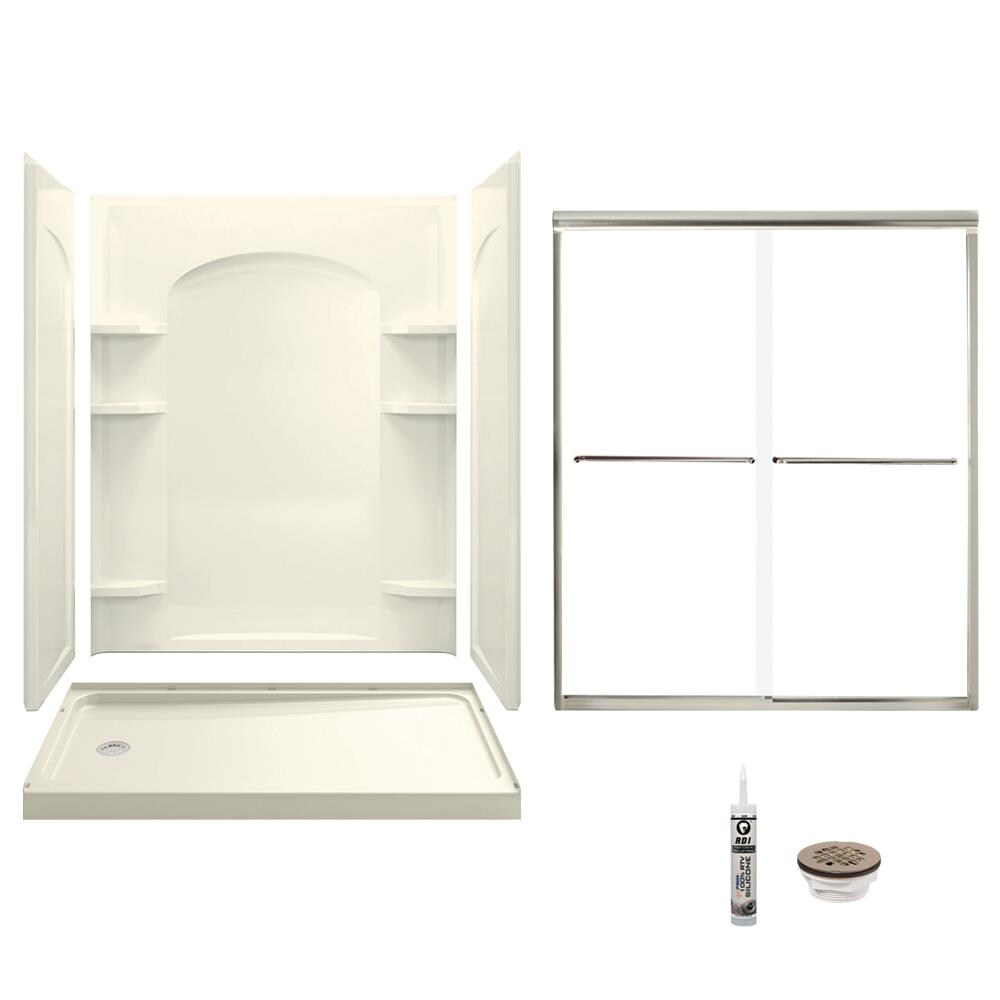 Sterling 7218L-5475NC-B-96 Ensemble Biscuit 3-Piece 32-in x 60-in x 74-in Alcove Shower Kit (Left Drain) Drain Included