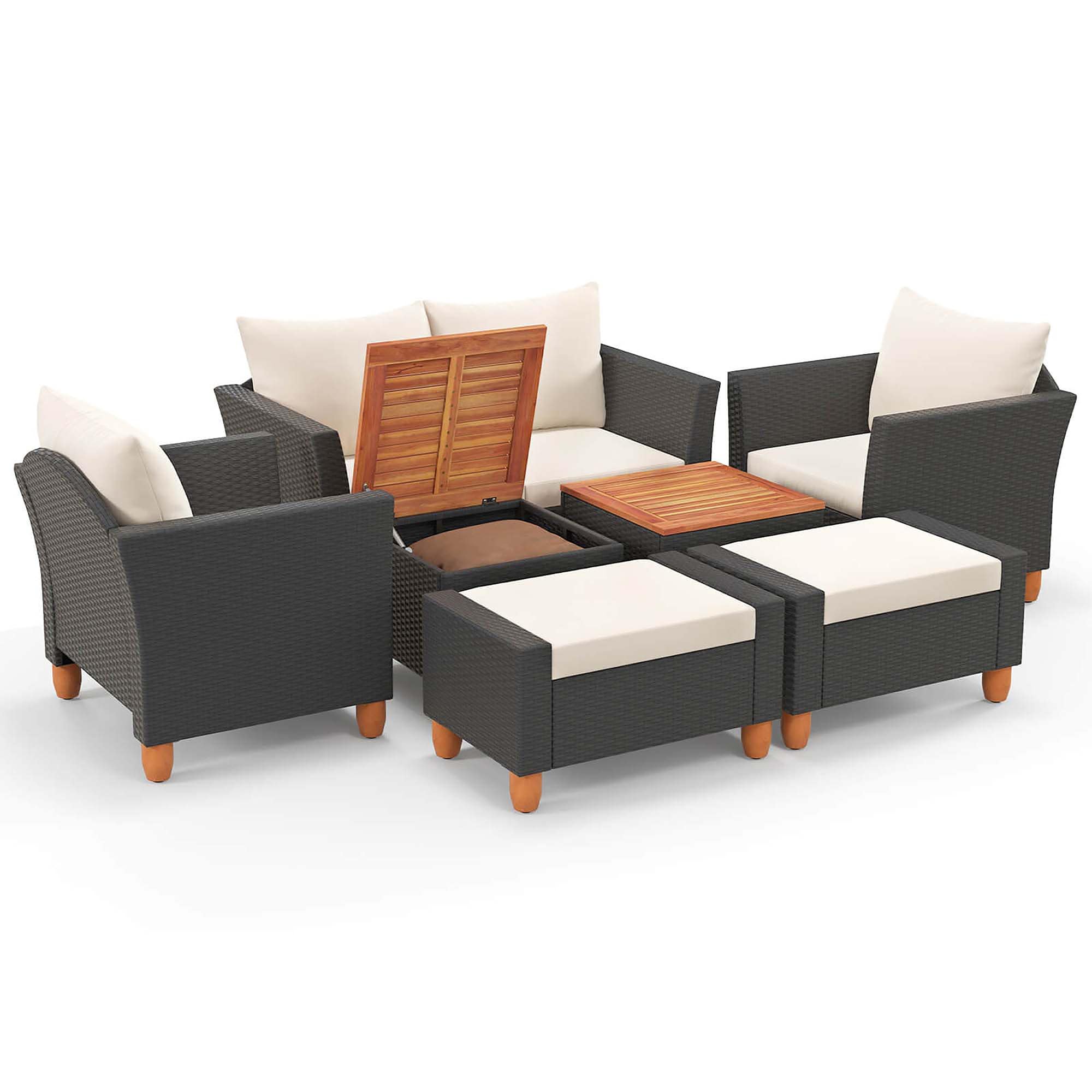 Costway HCST03931 7 -Piece Rattan Patio Conversation Set with White Cushions