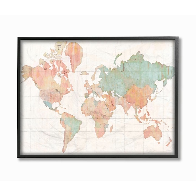 Stupell Industries Vintage World Map Green Pink Design Framed 20 In H X 16 W Abstract Wood Print The Wall Art Department At Com - Stupell Home Decor Antique Maps