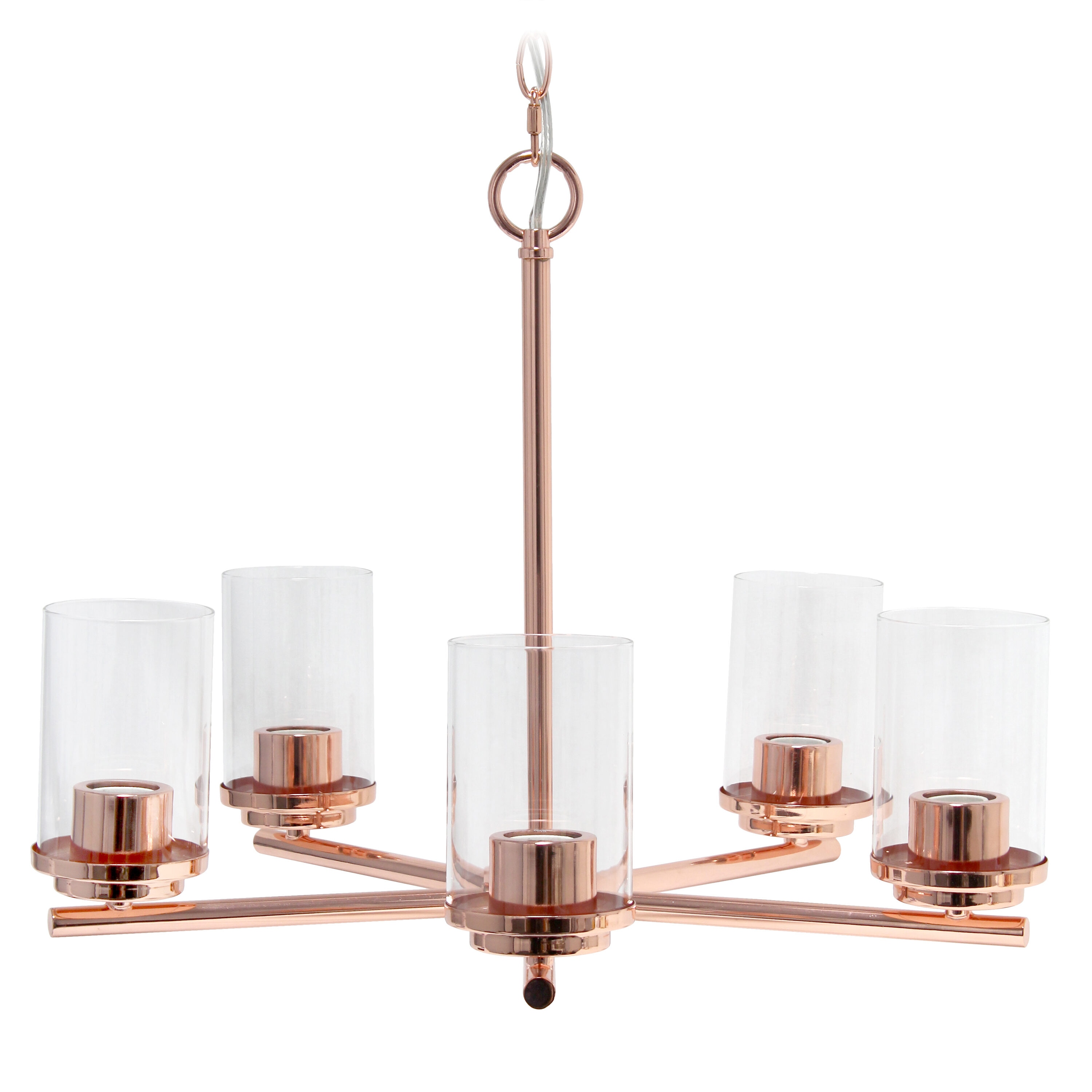 Elegant Rose Gold 5-Light Glass Pendant Chandelier, 20.5in