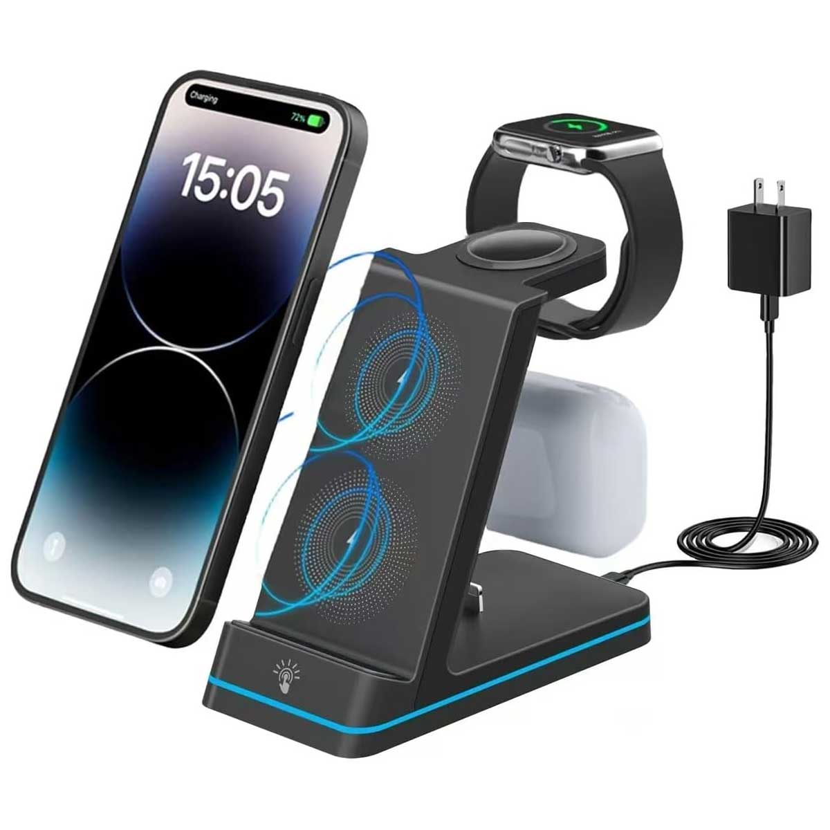 Aoibox 3 in 1 Wireless Charging Station for iPhone 16 15 14 13 12 11 X Apple Watch AirPods with QC3 0 Adapter Included #LAZB0917013
