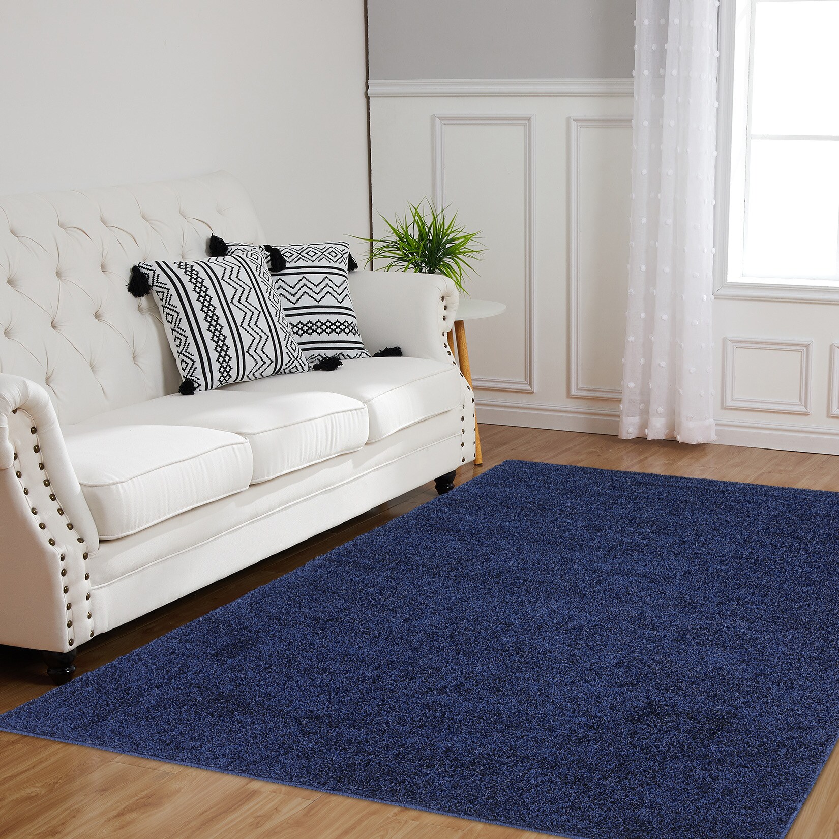 Garvee YXY-LO-PHO-0RQY79CA 9 x 12 (ft) Loomed Polyester Navy Rectangular Indoor Solid Mid-Century Modern Machine washable Area rug