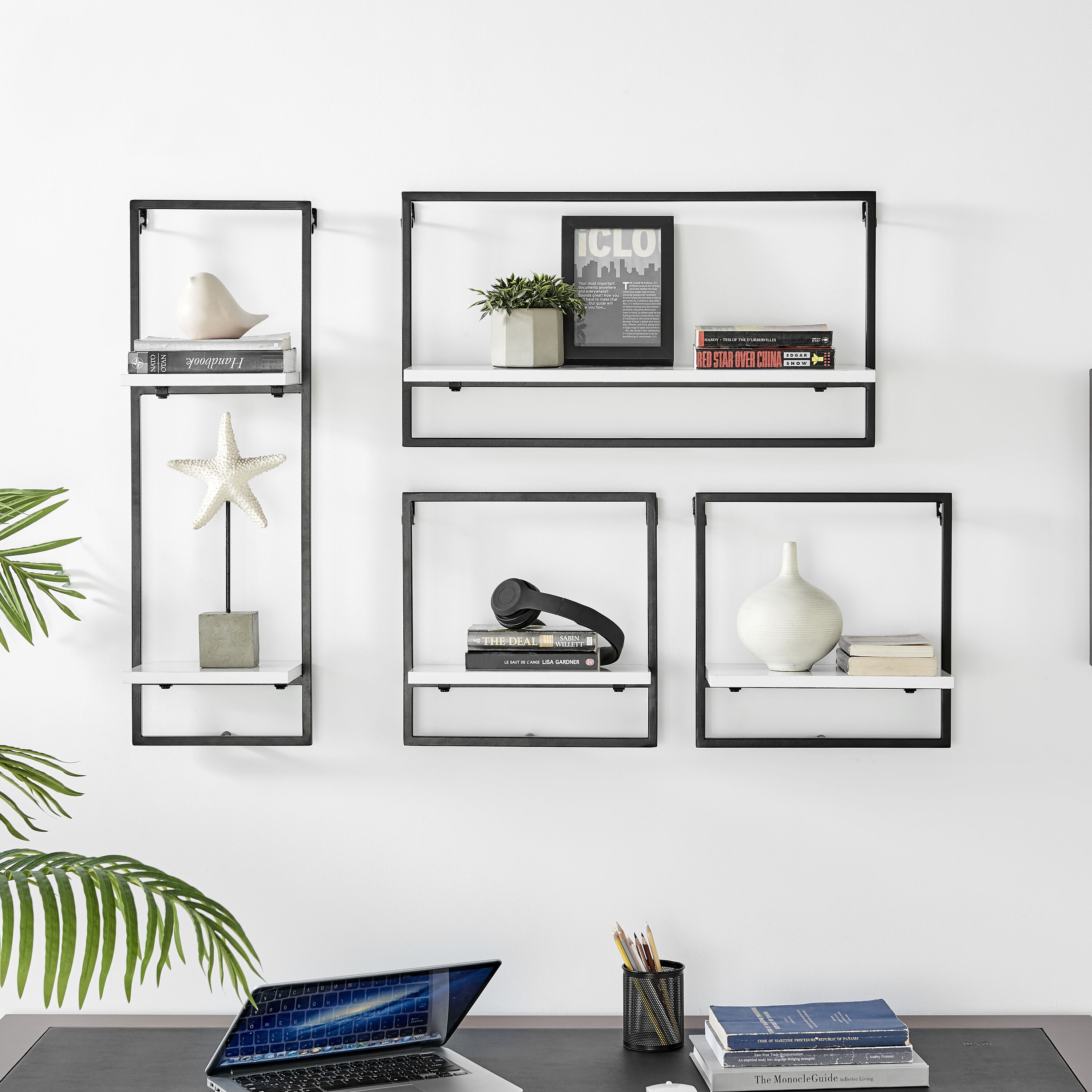 Danya B. GH20400WH 24.38-Inches L x 8-Inches D x 29.5-Inches H Black/White MDF Rectangular Bracket shelf 4 Decorative Shelves