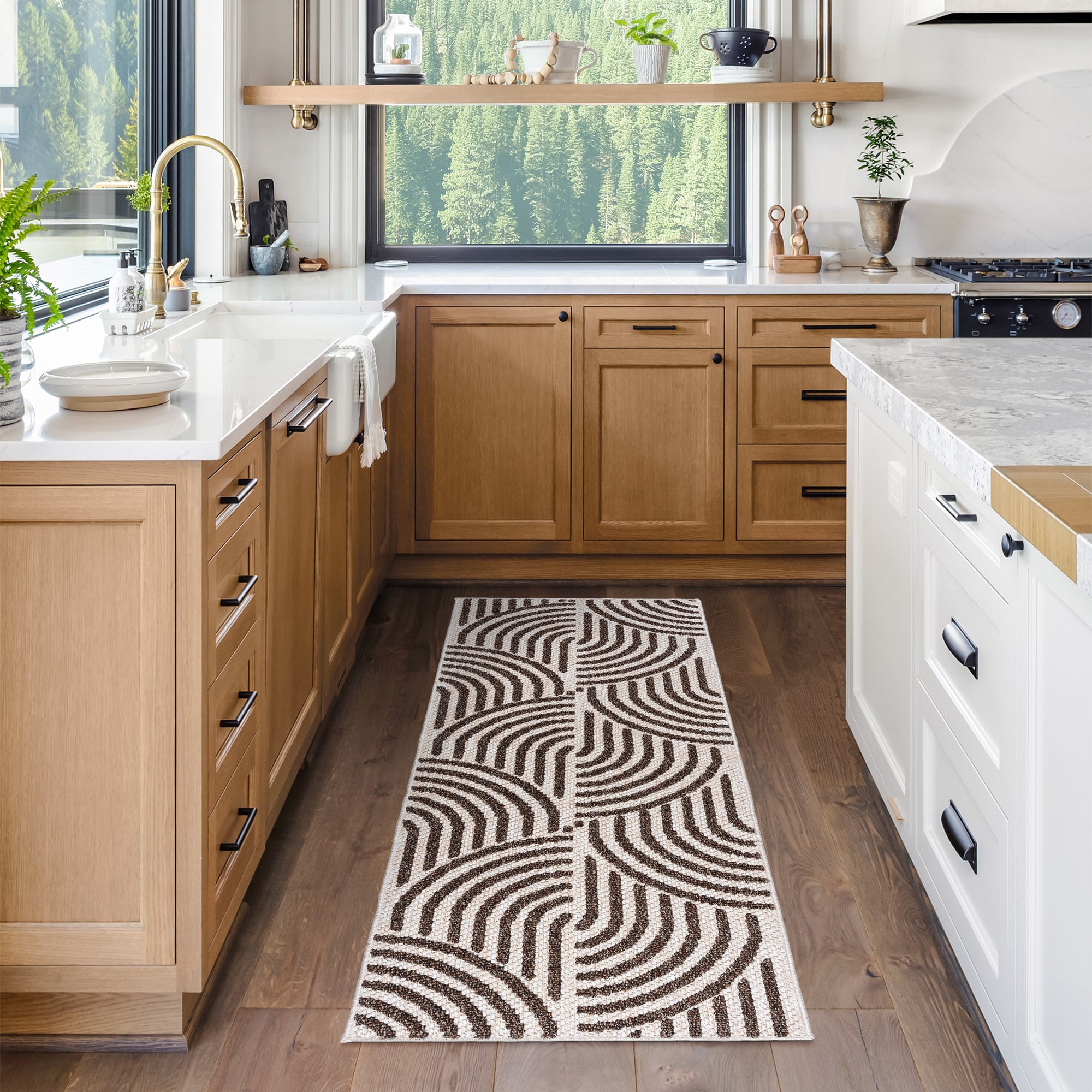 allen + roth 28236 Rounded Shores 2 x 6 (ft) Polypropylene Mocha Rectangular Indoor Geometric Runner rug