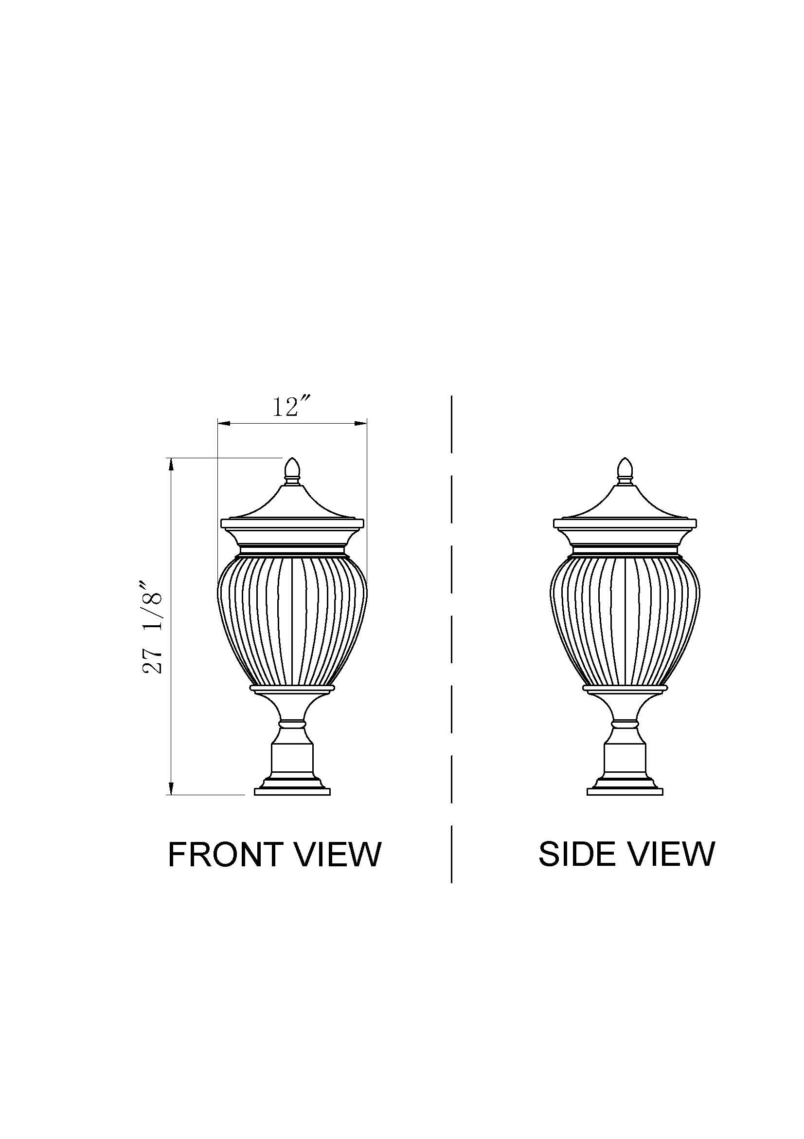 Davina Black Teardrop Outdoor Post Light with Clear Ribbed Glass