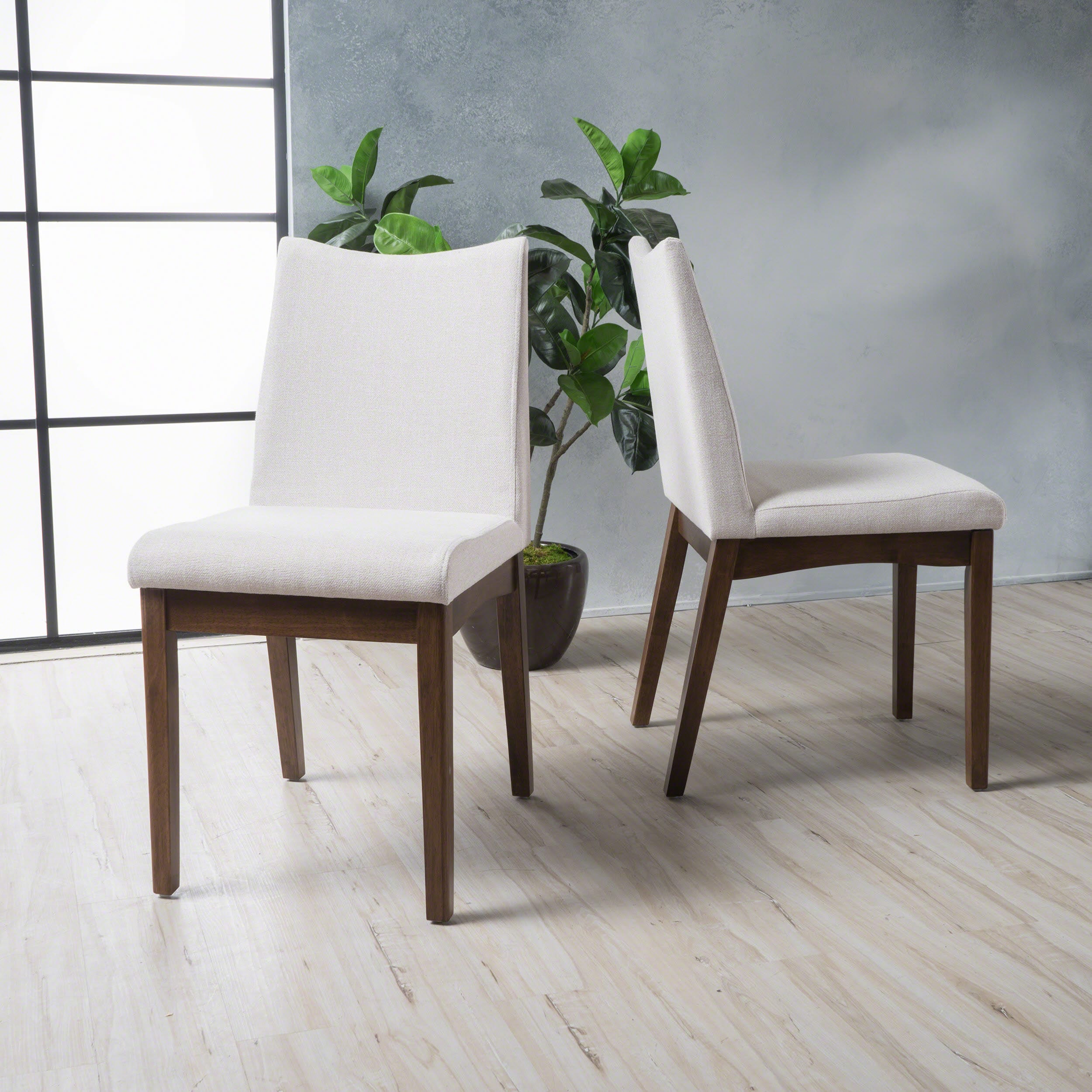 Mid-Century Modern Upholstered Dining Chairs in Light Beige