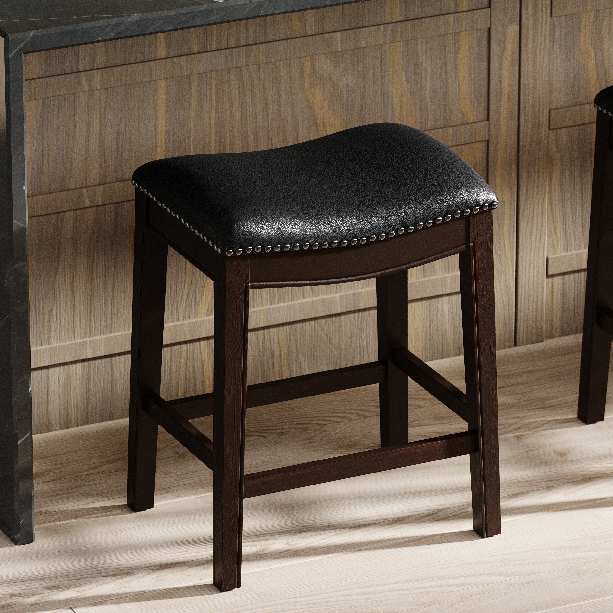 Clihome Black Counter height Upholstered Wood Bar Stool
