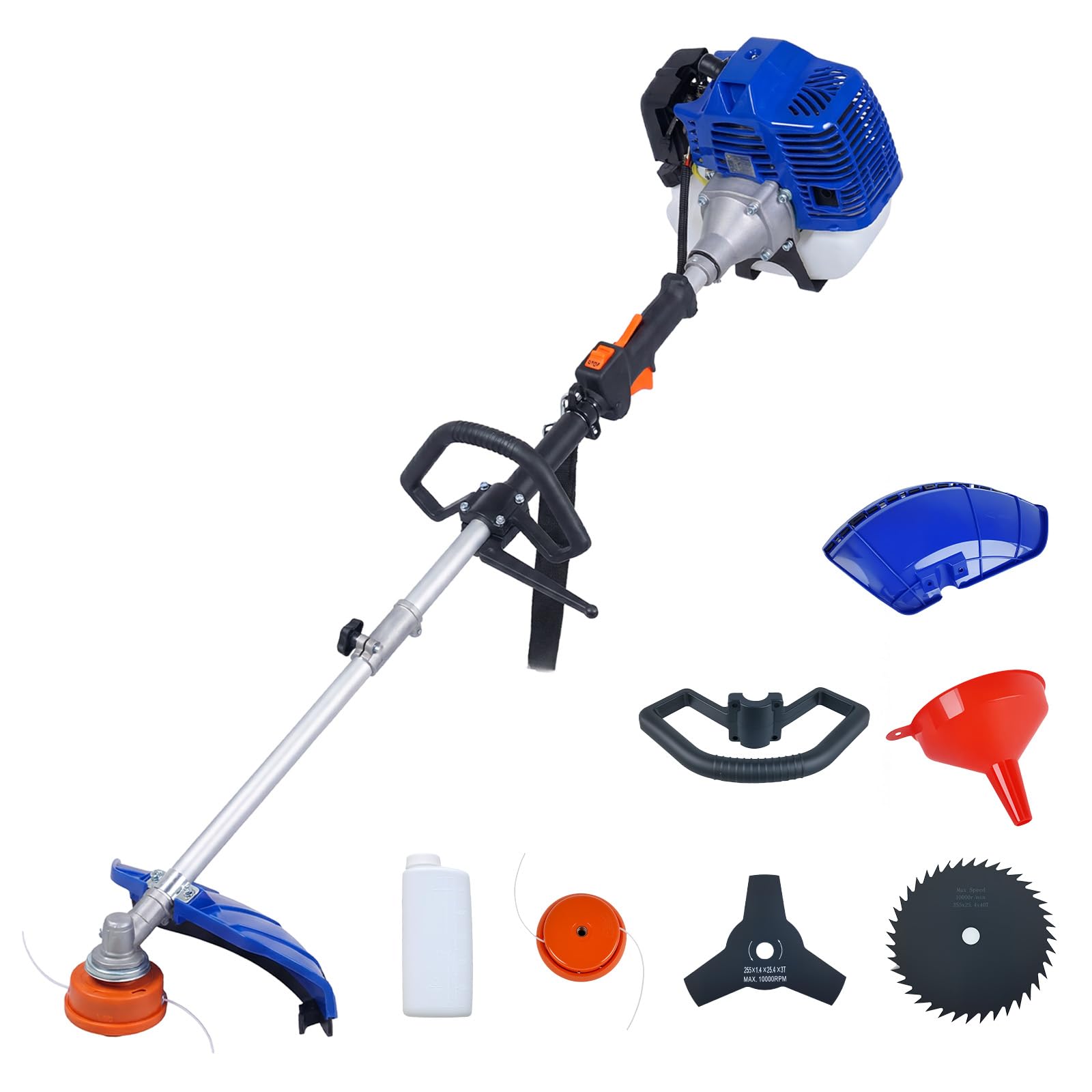 Garvee 43CC Gas Powered Weed Wacker 2-Cycle 3-in-1 String Trimmer and Edger Lawn Tool with 10 in 3-Tooth and 40-Tooth Blades for Brush Cutting 13 in Heavy Duty Weed Eater with Shoulder Strap for Lawn Care