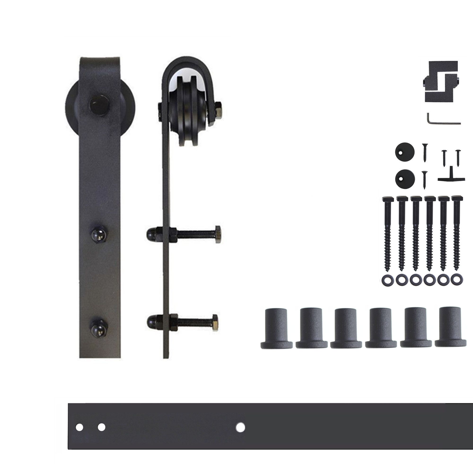 HOMACER 96-in Rustic Black Indoor J-strap Double Bypass Barn Door Hardware Kit YT5TGH096M Sansujyuku sansujyuku.com