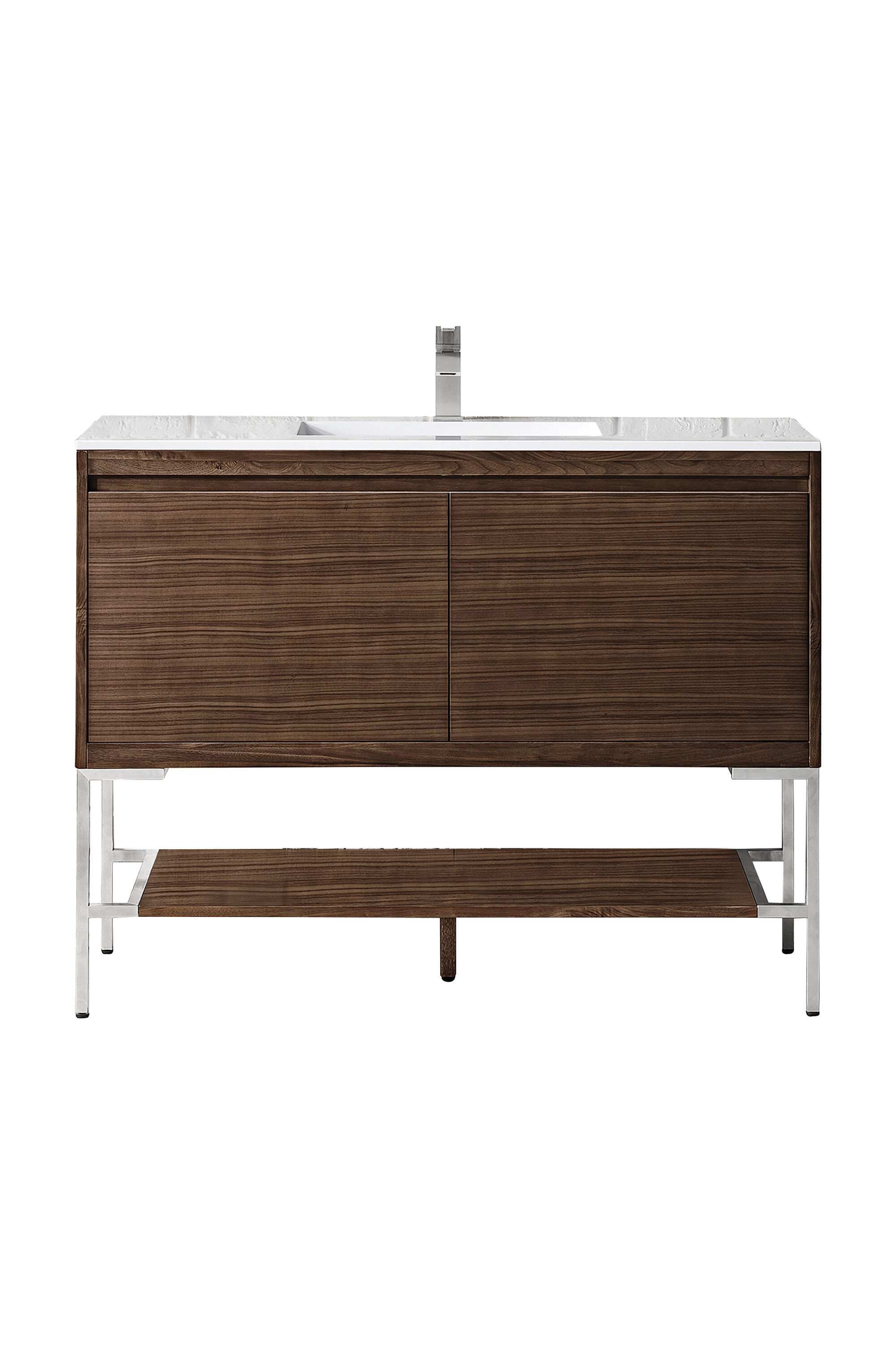 James Martin Vanities 805-V47.3-W-BN-GW Mantova 47-in Mid-century Walnut Single Sink Bathroom Vanity with Glossy White Engineered Stone Top