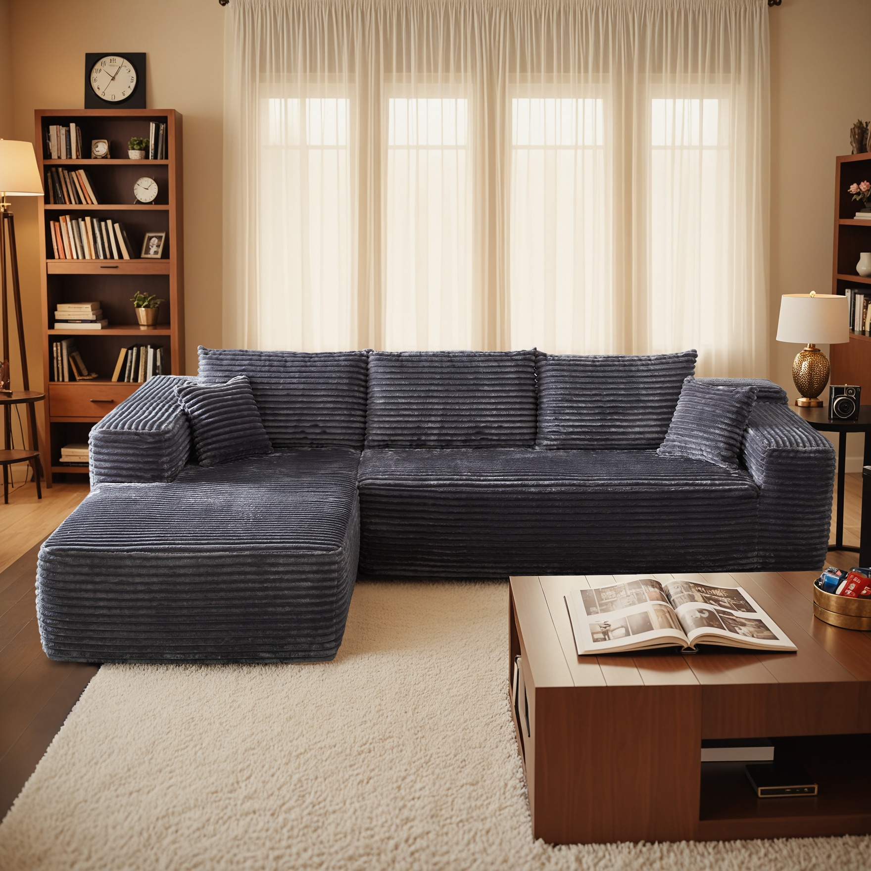 weaxty HMB2V910L Silvia 103.55-Inches Modern Gray Plush Sectional