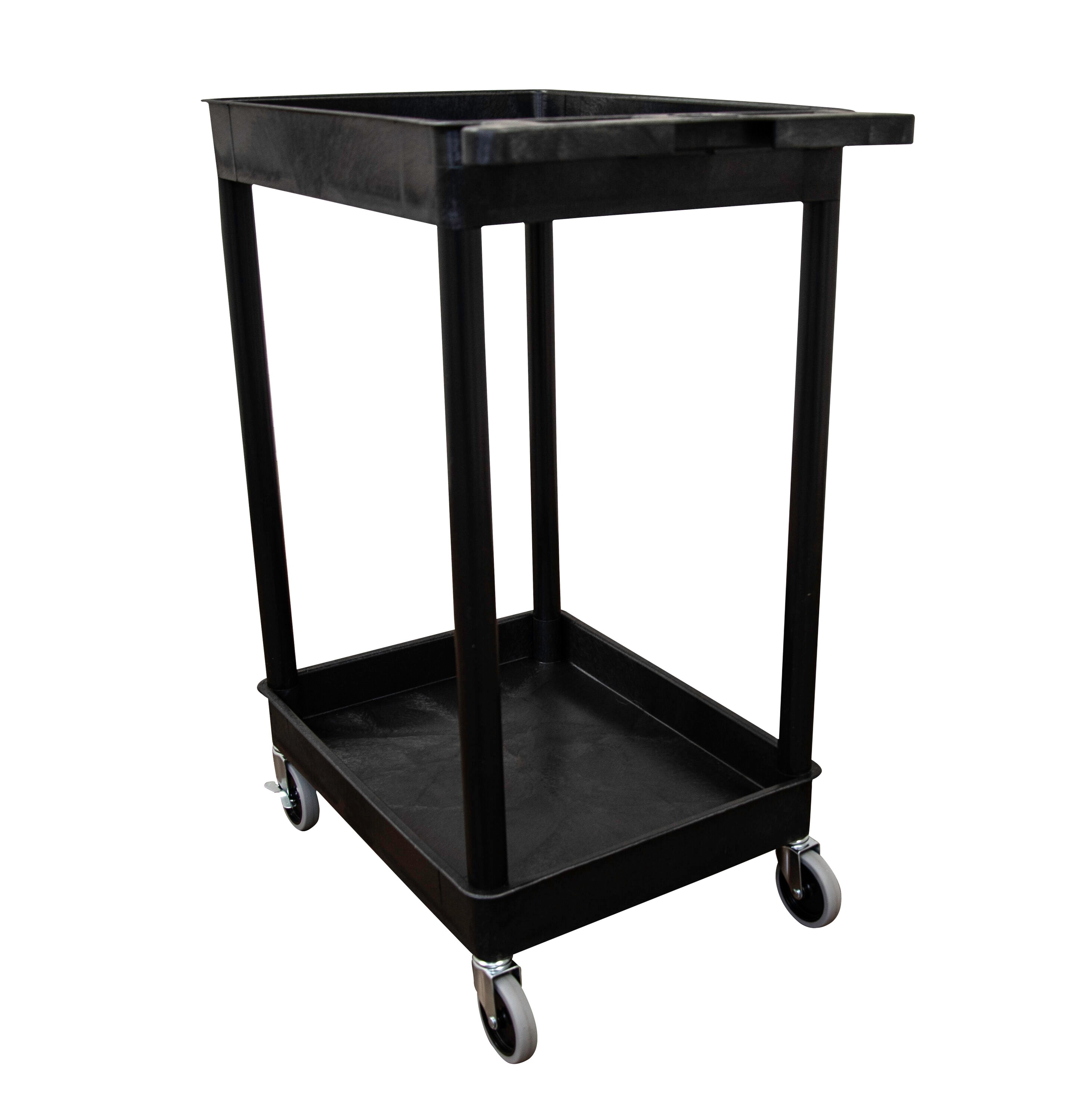 Black HDPE 2-Shelf Utility Cart with 4" Wheels