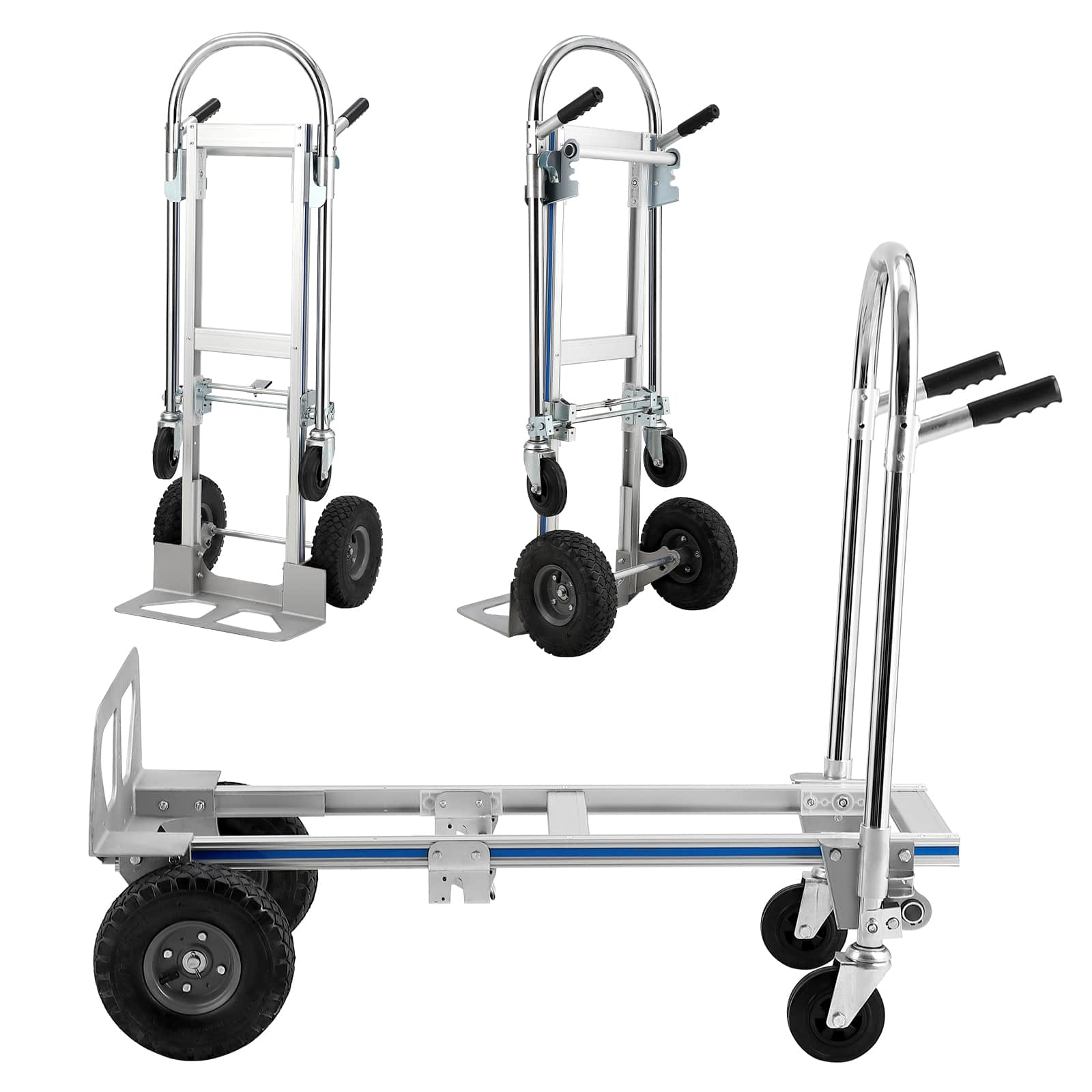 Qeetex Convertible Dolly Cart 2 In 1 Heavy Duty Aluminum Hand Truck with Rubber Wheels Industrial Collapsible Cart for Transport and Moving In Warehouse Supermarket Garden #JXNAG-PHO-14SSCCWO