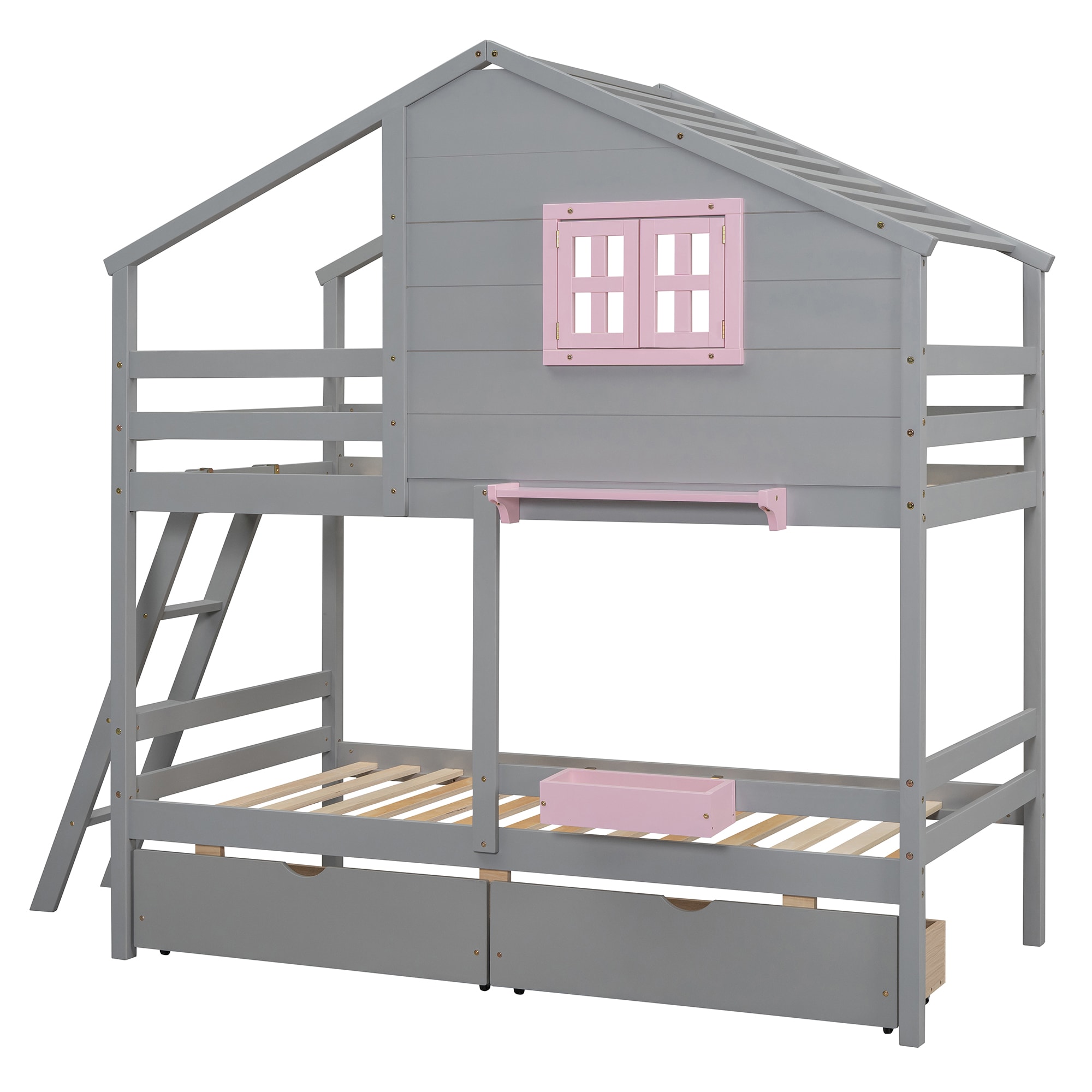 Qualler FSUBLK068E Gray Twin over twin Bunk Bed