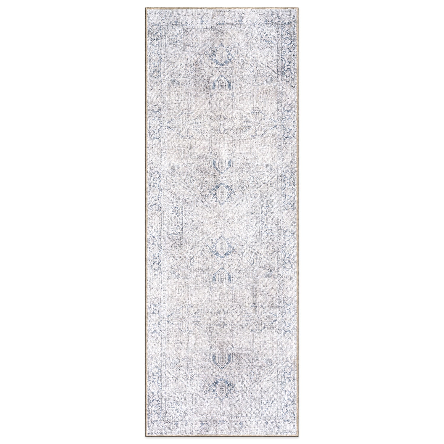 World Rug Gallery 6025BLUE2X10 2 x 10 (ft) Loomed Polyester Blue Rectangular Indoor Oriental Machine washable Area rug
