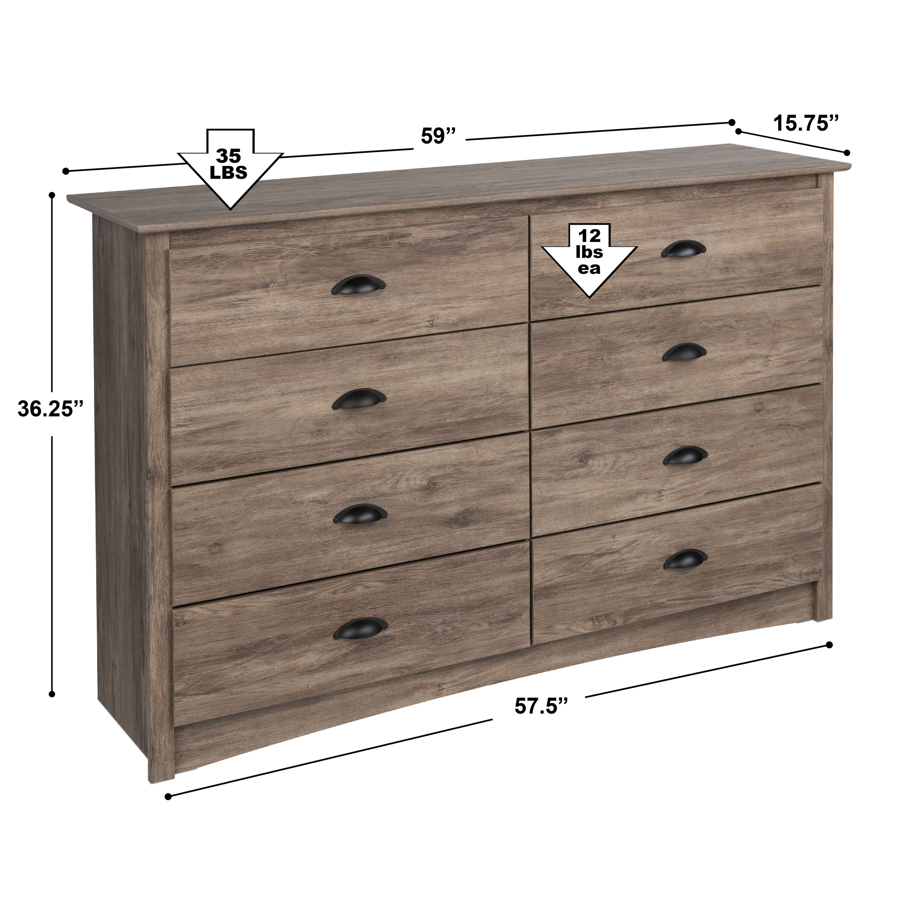 Prepac Salt Spring Drifted Gray Pine 8-Drawer Double Dresser In The ...