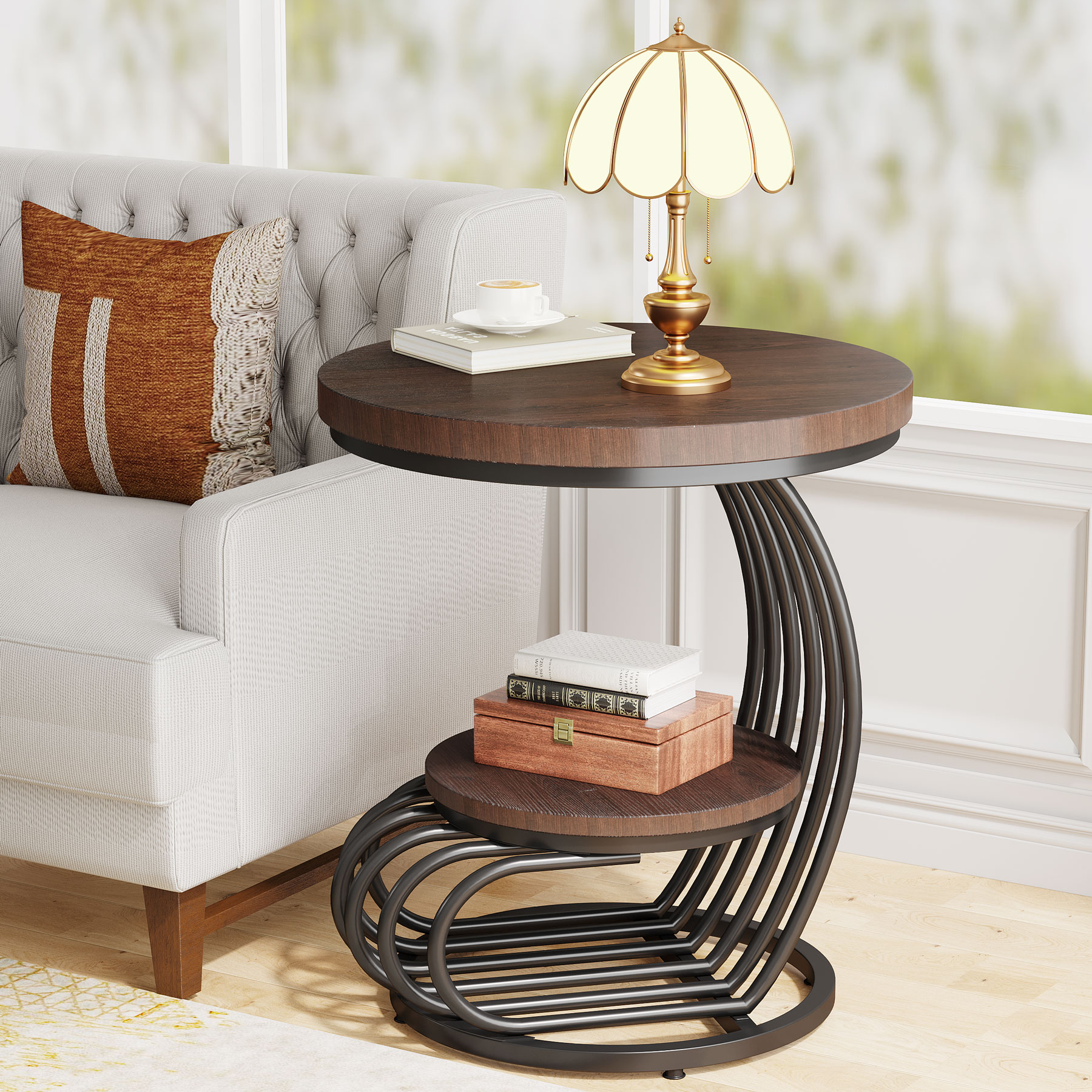 Tribesigns LWFD-NY146 End table 19.7-in W x 24.8-in H Brown Wood Round Modern End Table Assembly Required