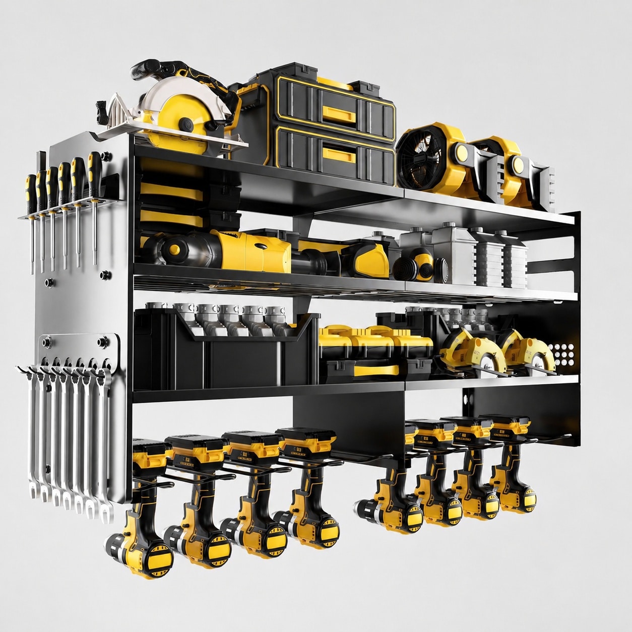 AKSCYZM  Power Tool Organizer Wall Mount Heavy Duty Metal Storage Rack 4 Layer 8 Drill Holder Utility Shelf for Garage Workshop Black Holds Up To