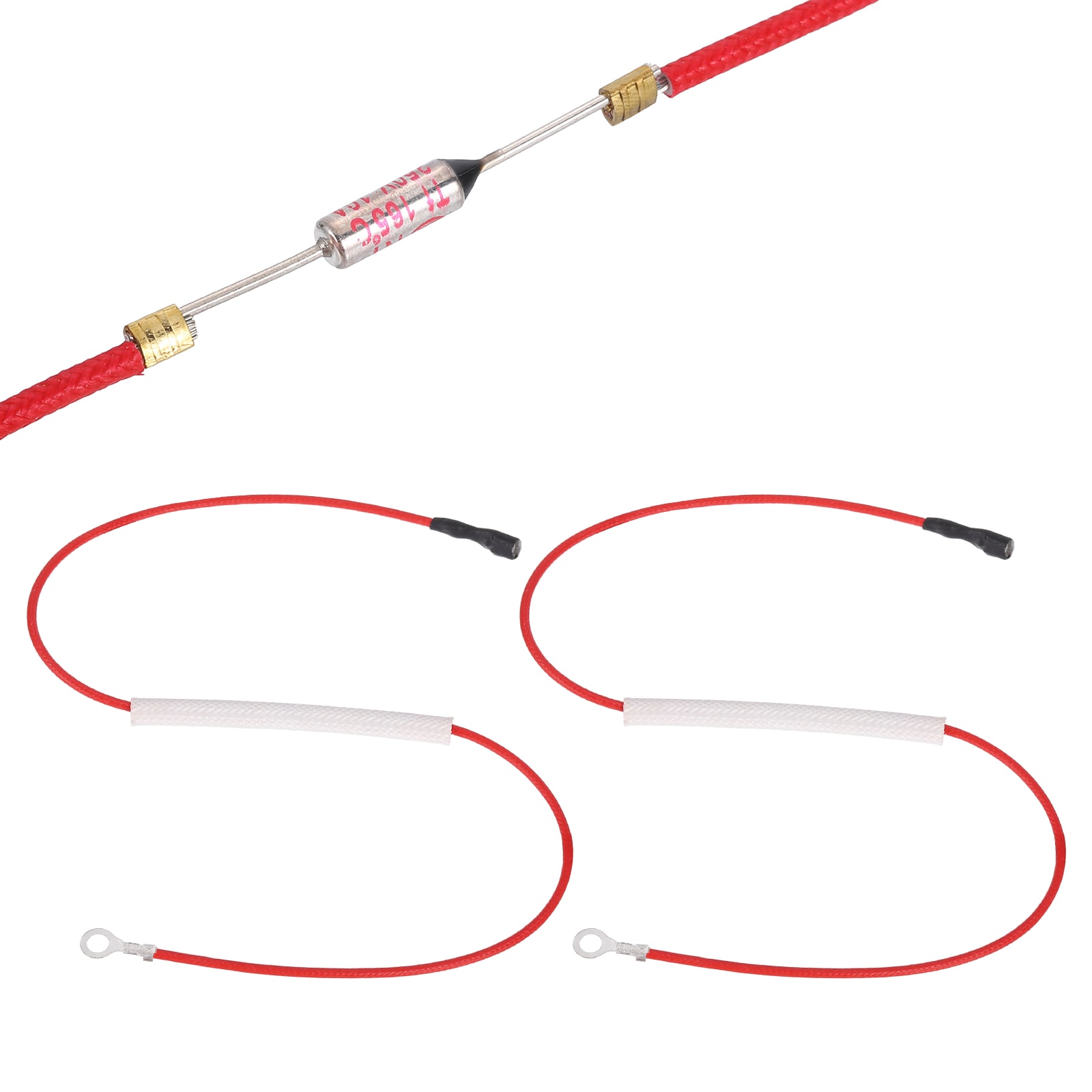 Unique Bargains 2pcs Universal Rice Cooker Temperature Fuse 165Deg 10A 250V Metal Thermal Fuse with Terminal and Ring Terminal Fiberglass Sleeving for Electric Pressure Cooker Repair Part #S26042700UX1733