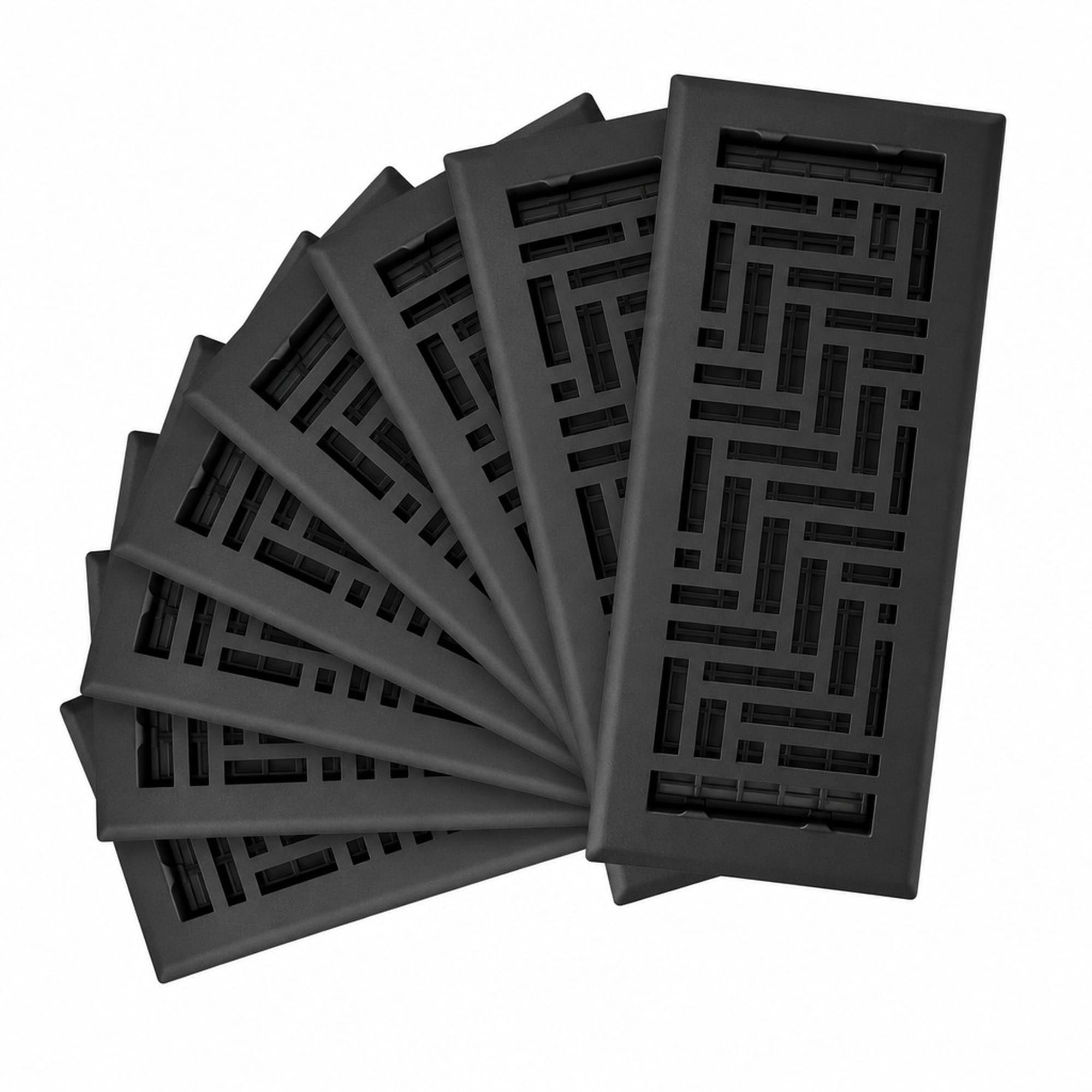OGETFUUR 8-Pack Black Floor Vent Cover with 4x10 Floor Register Herringbone Textured Design for Residential Basement Bedroom featuring Heavy Duty Steel Build