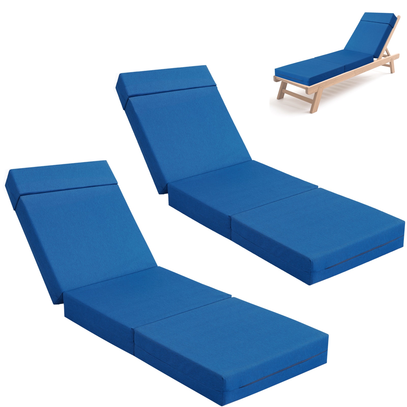 DOCRED I1200160-SL-M-LS02  72 in L x21 in W 2 Pcs Patio Chaise Lounge Cushions with Removable Cover Blue