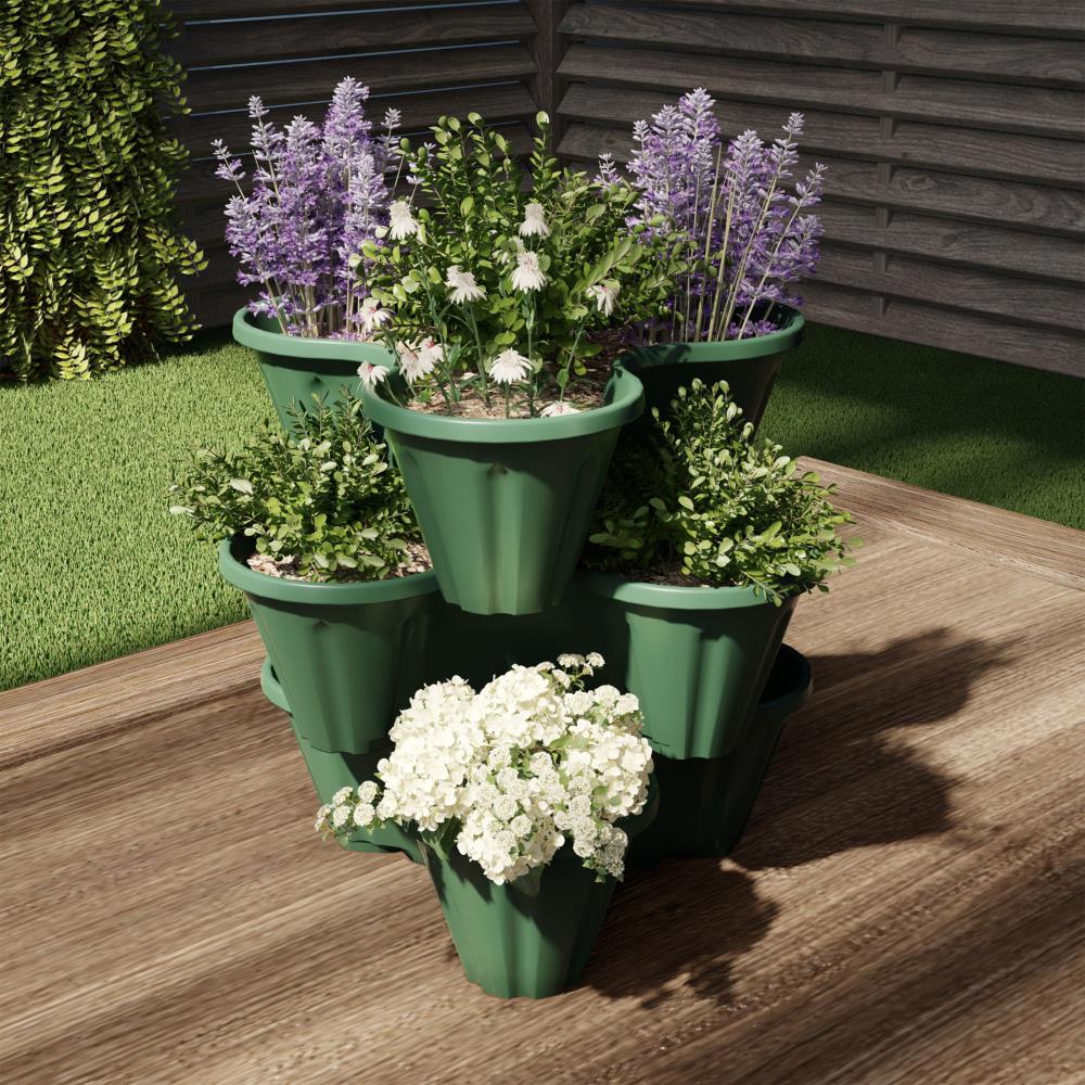 30-Qt STACK-A-POT Tiered Stackable Planter Pots BROWN Flowers Herbs  Strawberries