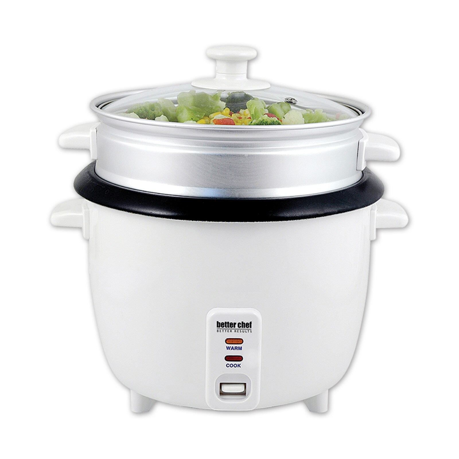 IMUSA UL-Listed 6-Cup Rice Cooker, White Metal Housing, Keep Warm Setting, Removable Non-Stick Bowl, Tempered Glass Lid