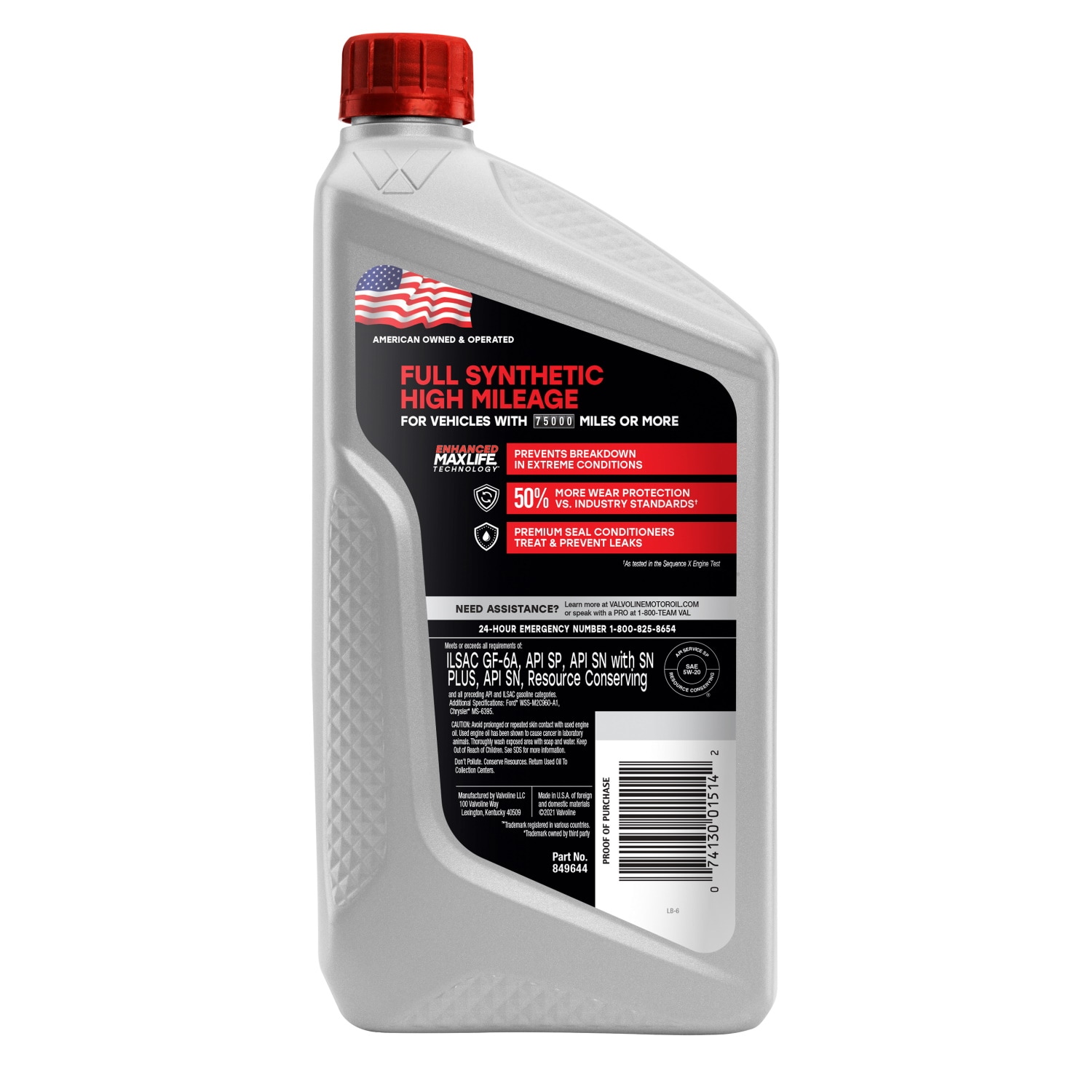 Valvoline Full Synthetic High Mileage with Maxlife Technology 5w-20 ...