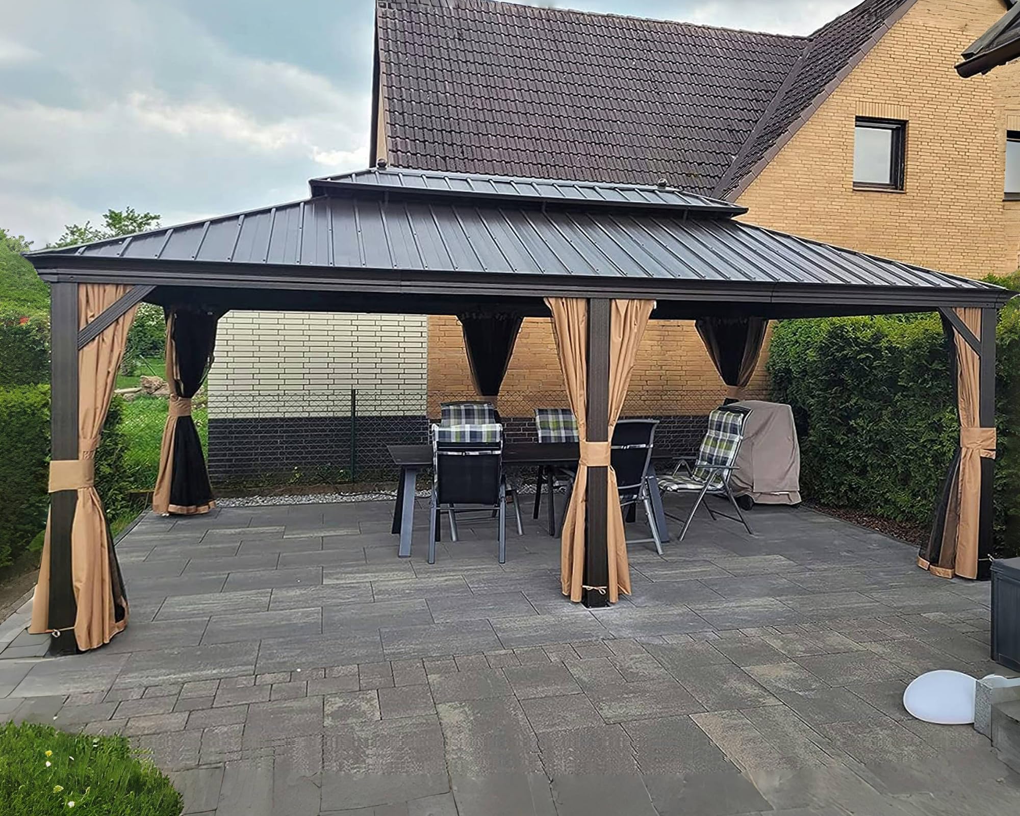 PURPLE LEAF LSMHS1320DB 20-ft x 13-ft Hardtop Gazebo Khaki Gazebo with Hardtop Roof (Screen Included)