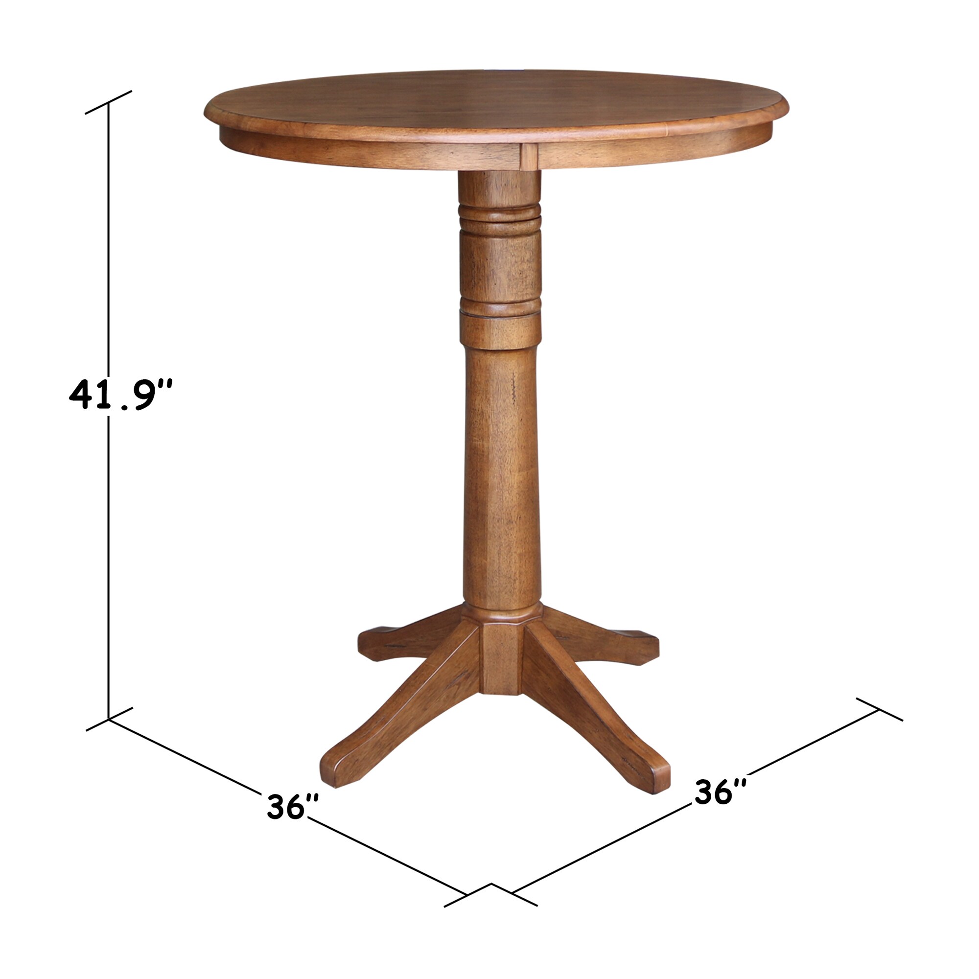 Distressed Oak 39" Round Solid Wood Bar Height Pedestal Table