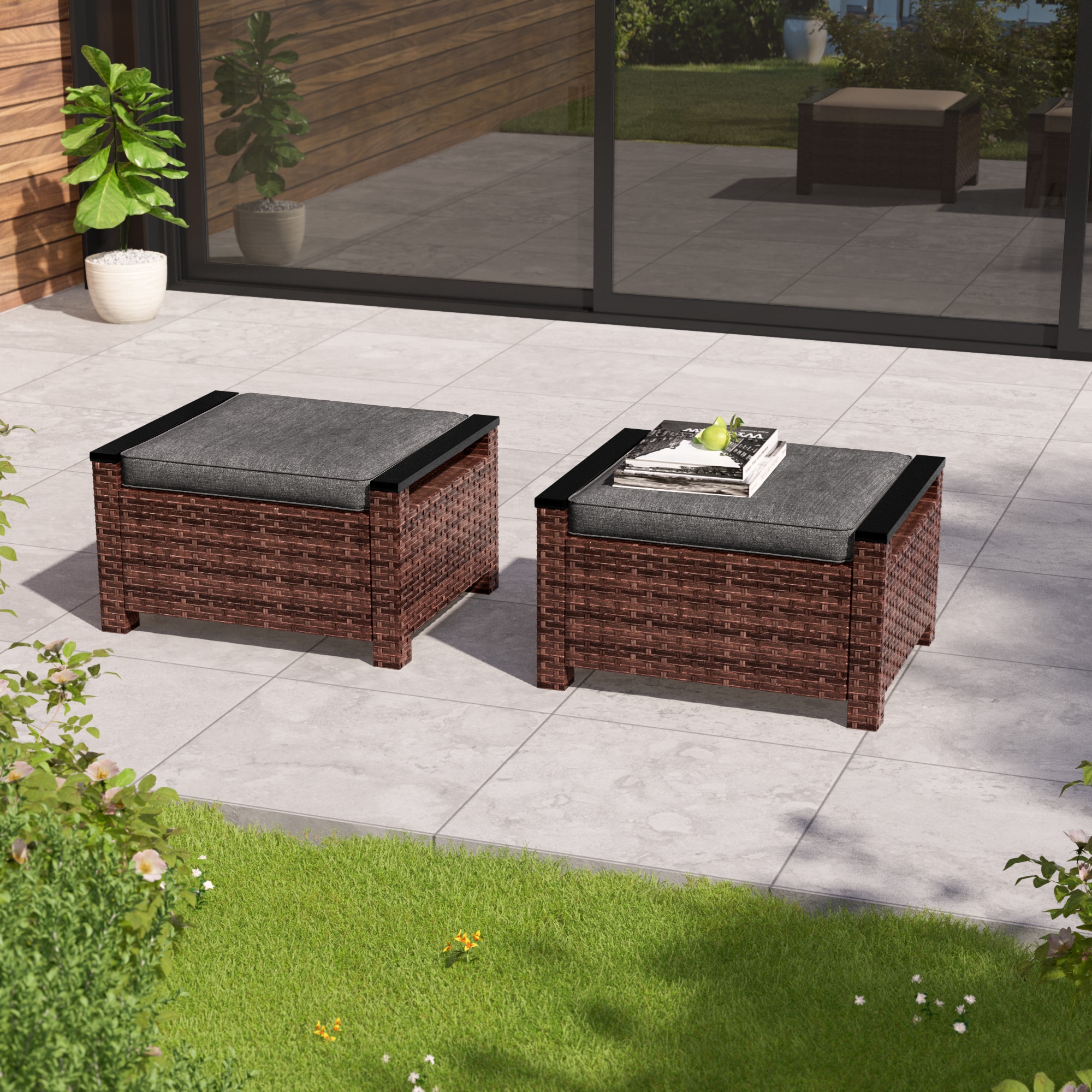 Sonkuki SD-PS-126S4BBK Patio Conversation Set 2 -Piece Wicker Patio Conversation Set with Black Cushions