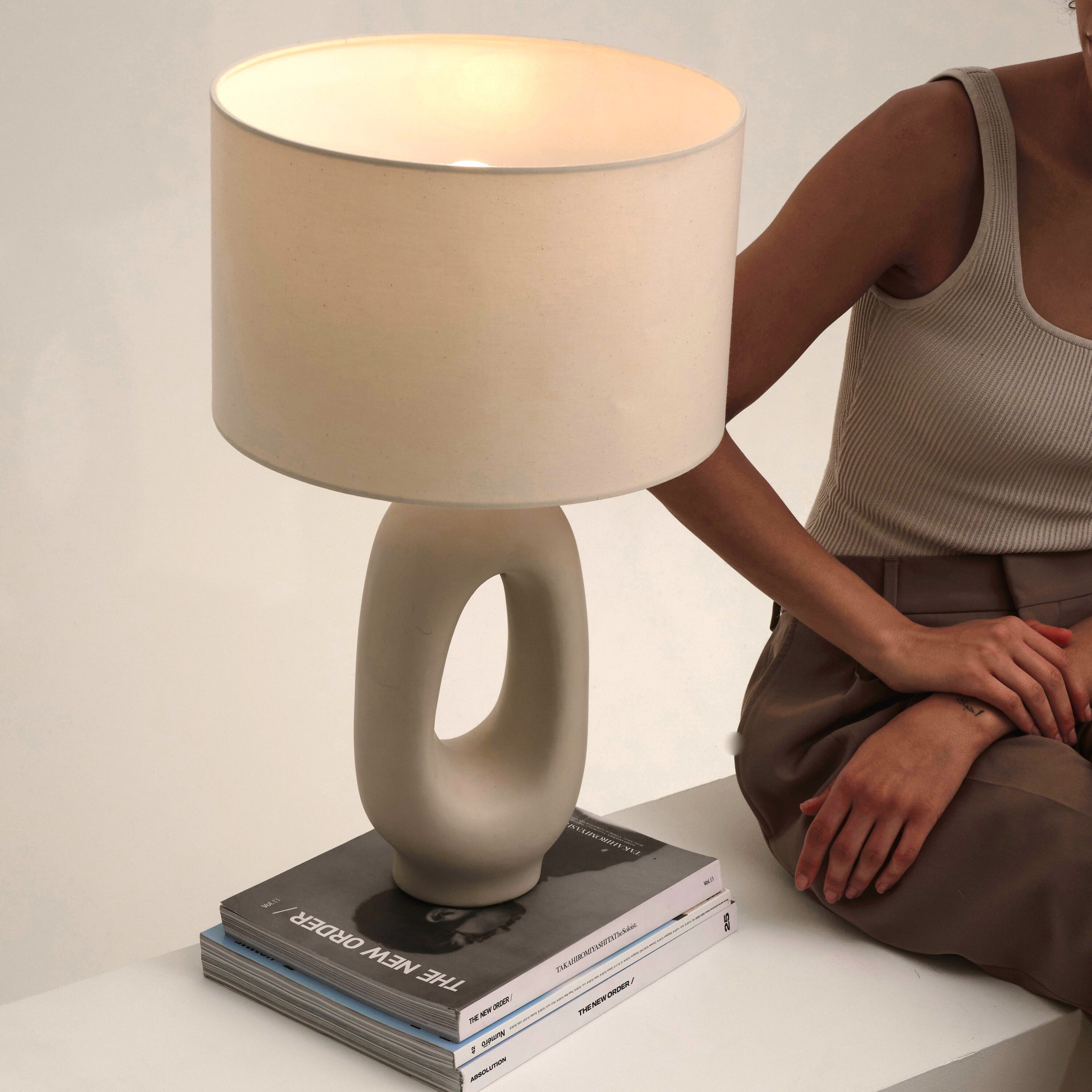 Artemis 22" White Ceramic Table Lamp with Cotton Shade