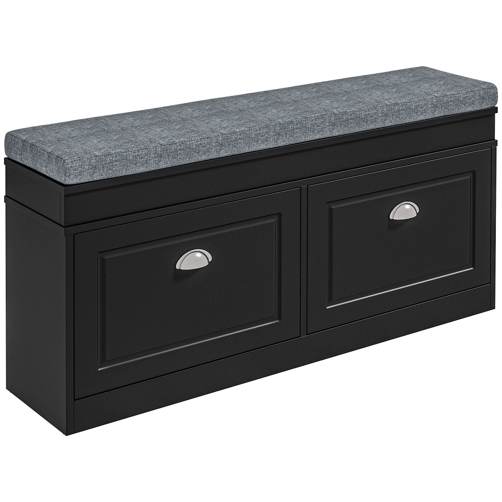 Blisstyle Modern Shoe Rack Bench For Entryway Storage Organizer With Cushion 2 Drawers Adjustable Shelf Holds 8 Pairs Black