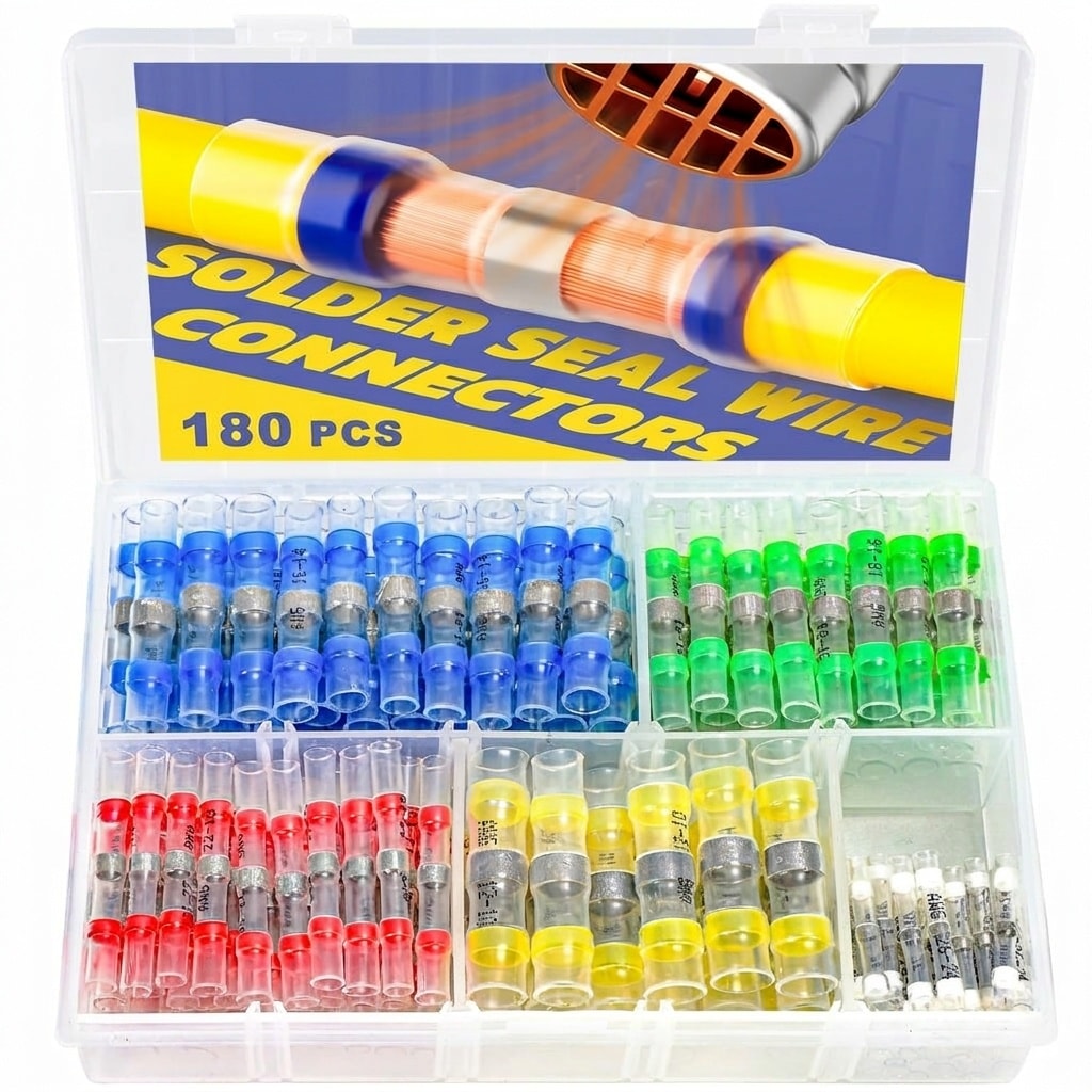 Etokfoks  180pcs Waterproof Heat Shrink Solder Seal Wire Butt Electrical Connectors Splice Multi Color 5Size Pack