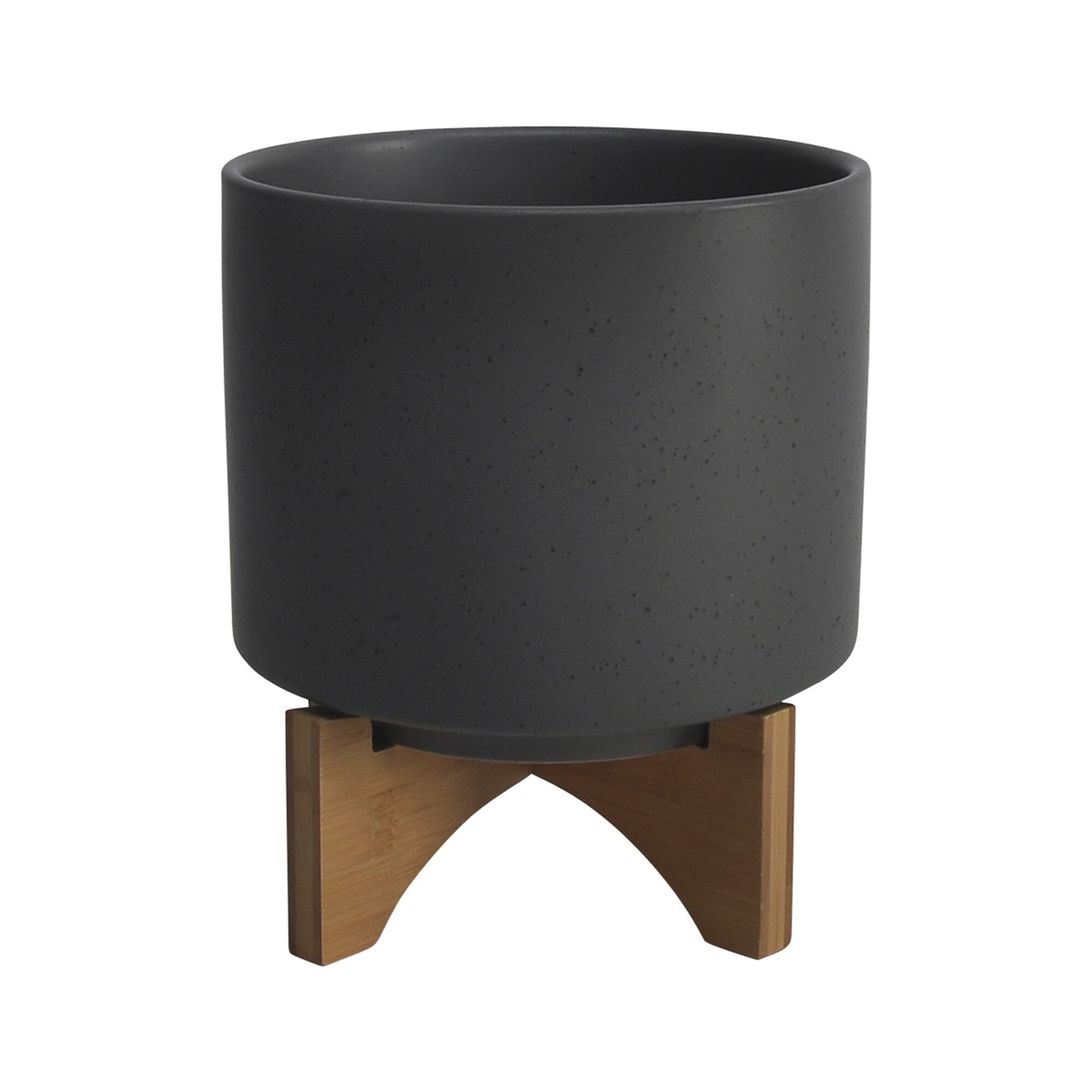 Benzara BM266300 Round 8-in W x 9-in H Gray Ceramic Indoor/Outdoor Planter