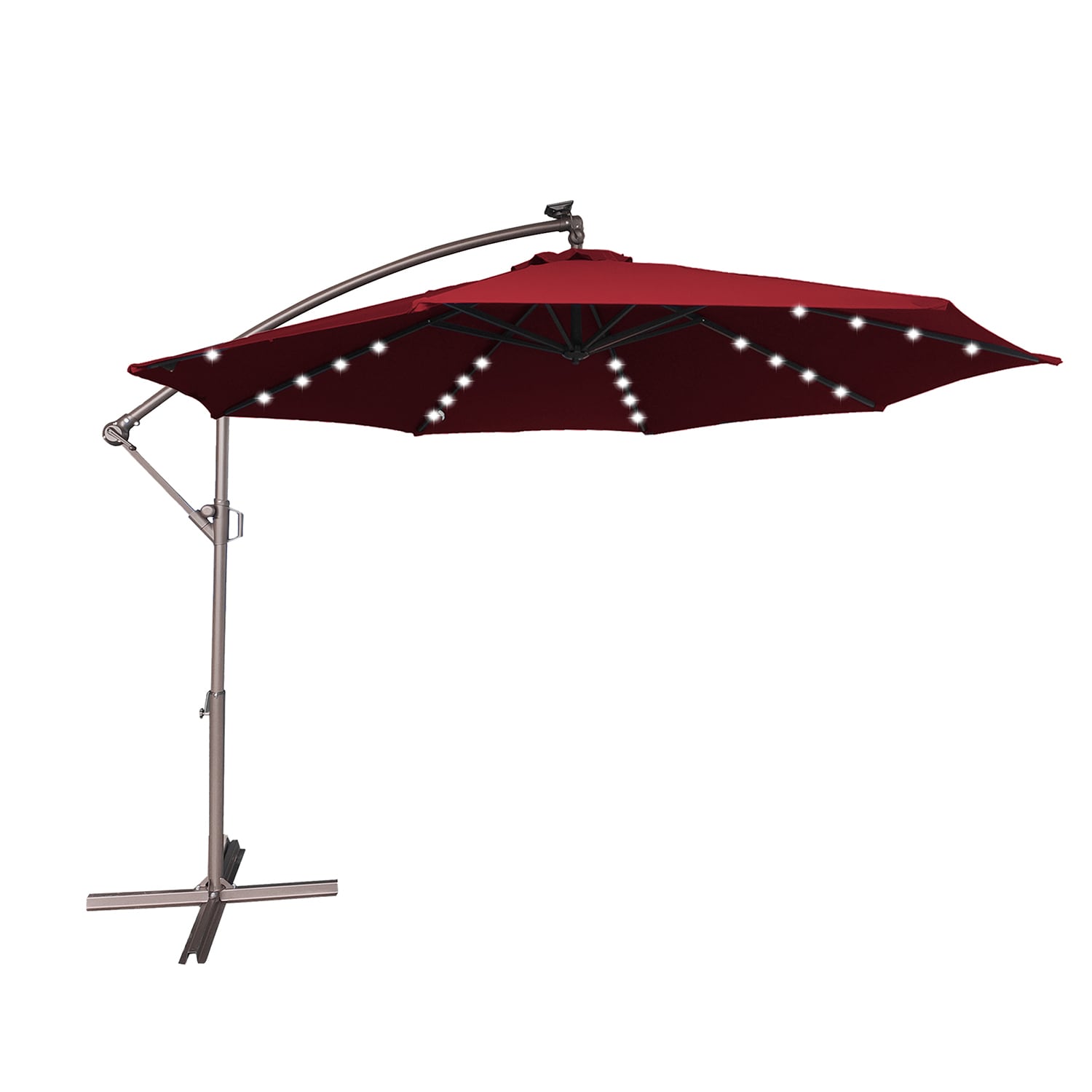 Mondawe MA-W1215358 11-ft Iron Red Crank Offset Patio Umbrella with Lights