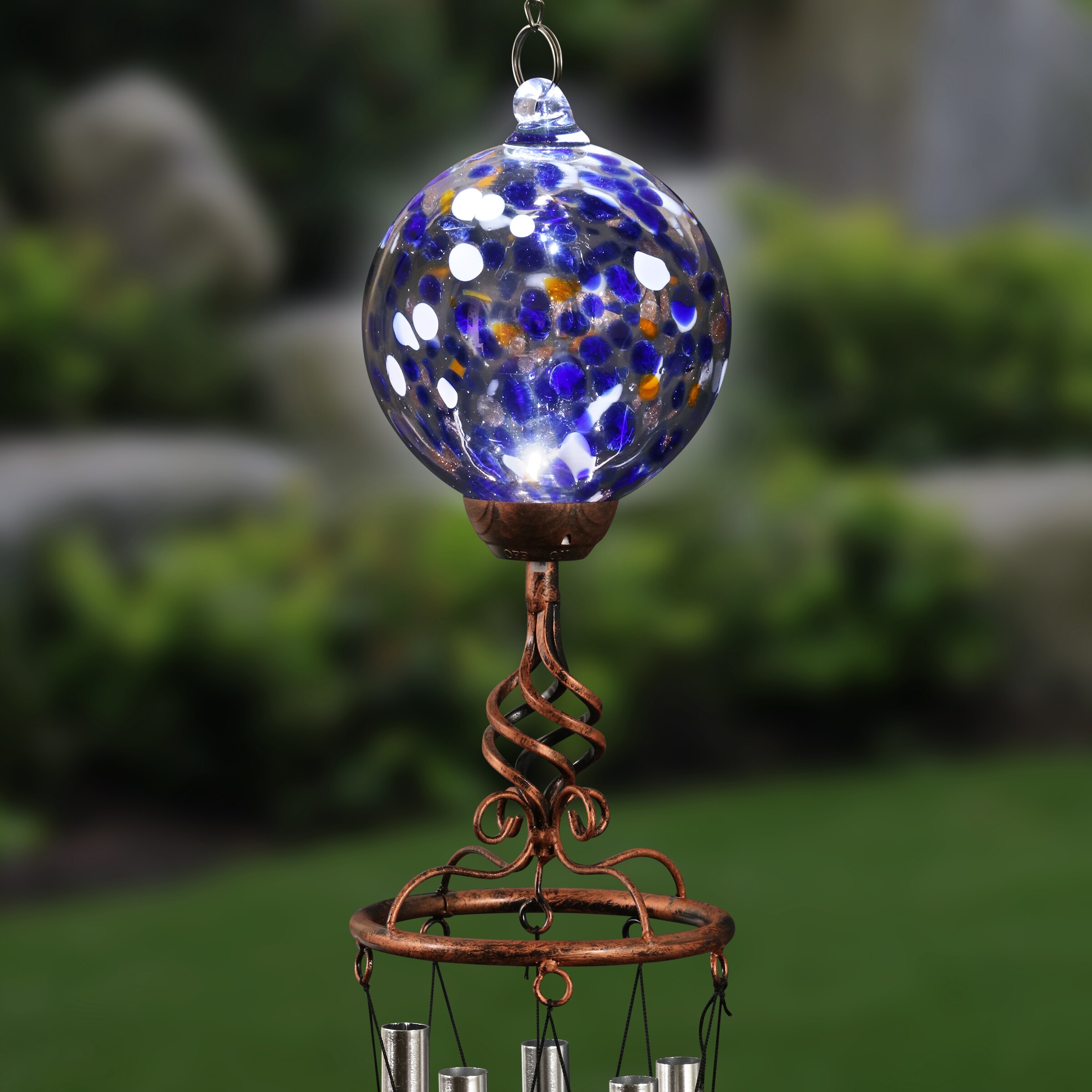 Exhart Solar Blue Ball Glass Wind Chime in the Wind Chimes department ...