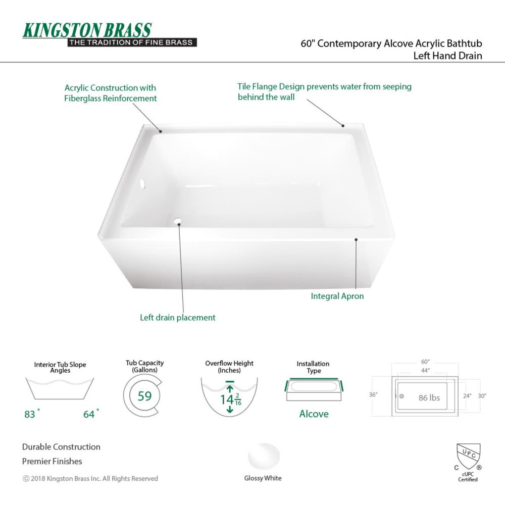 ANZZI Lexi-Class Series 60 x 36 x 60 White Acrylic Alcove Three