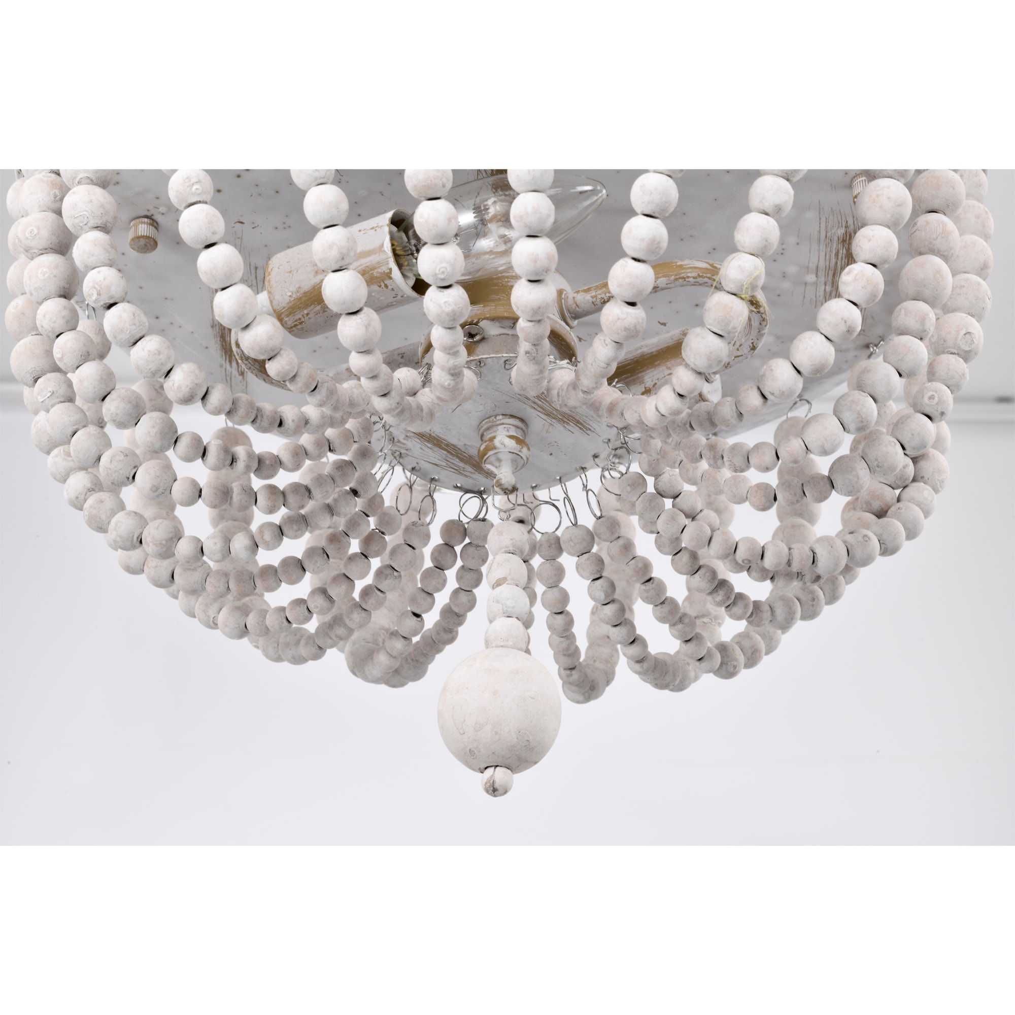 Matte Gold and Weathered White Beaded Bowl Flush Mount Light