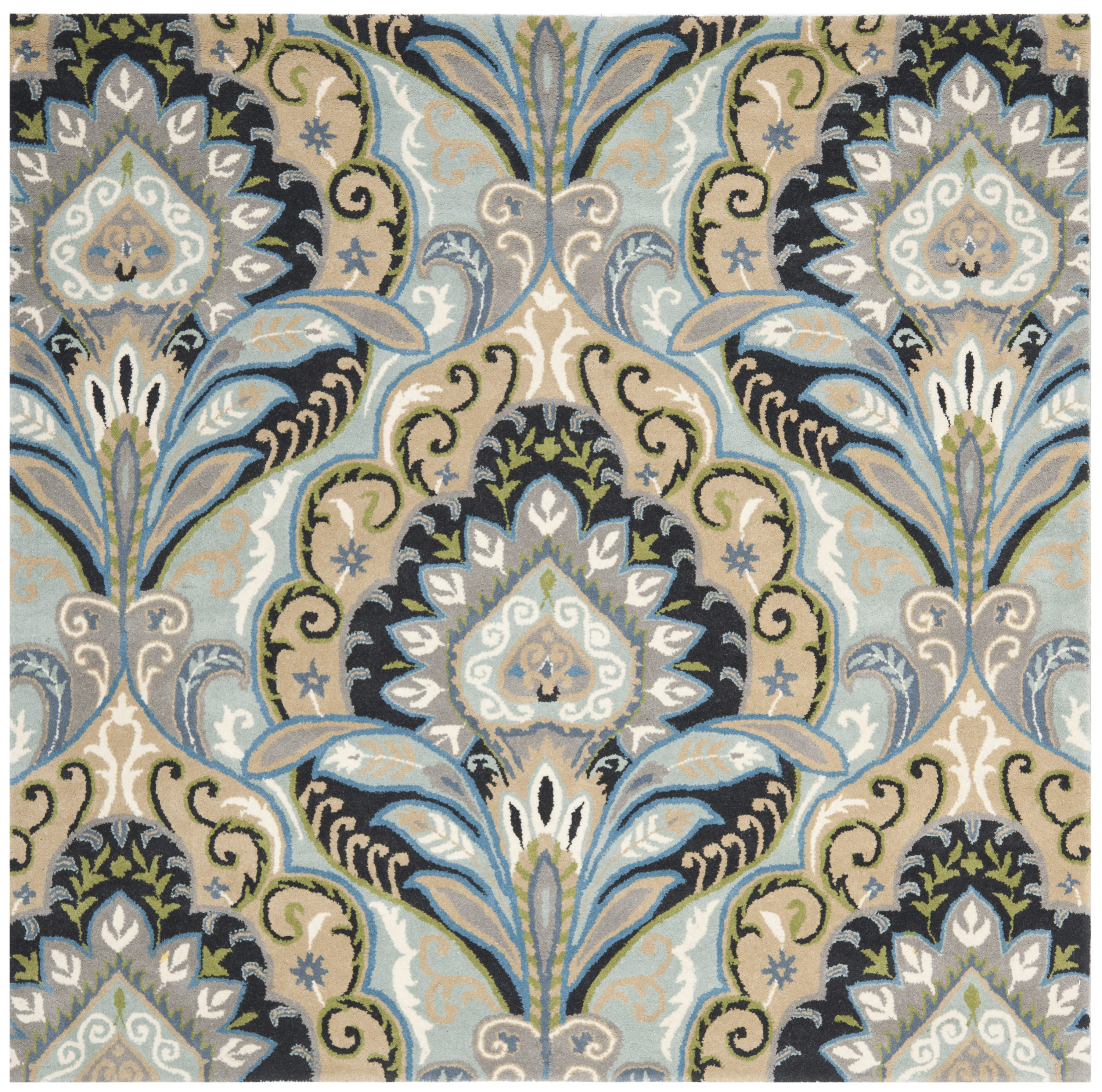 Safavieh WYD374A-7SQ Wyndham Gleaston 7 x 7 (ft) Tufted Wool Blue/Multi Square Indoor Floral/Botanical Global Area rug