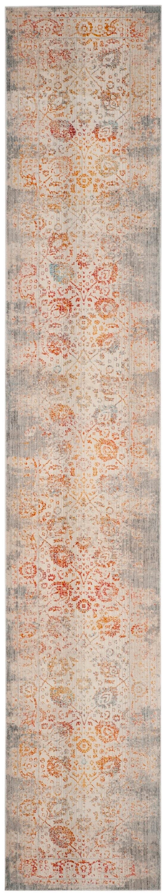 Gray and Multicolor Hand-Knotted Synthetic Runner Rug