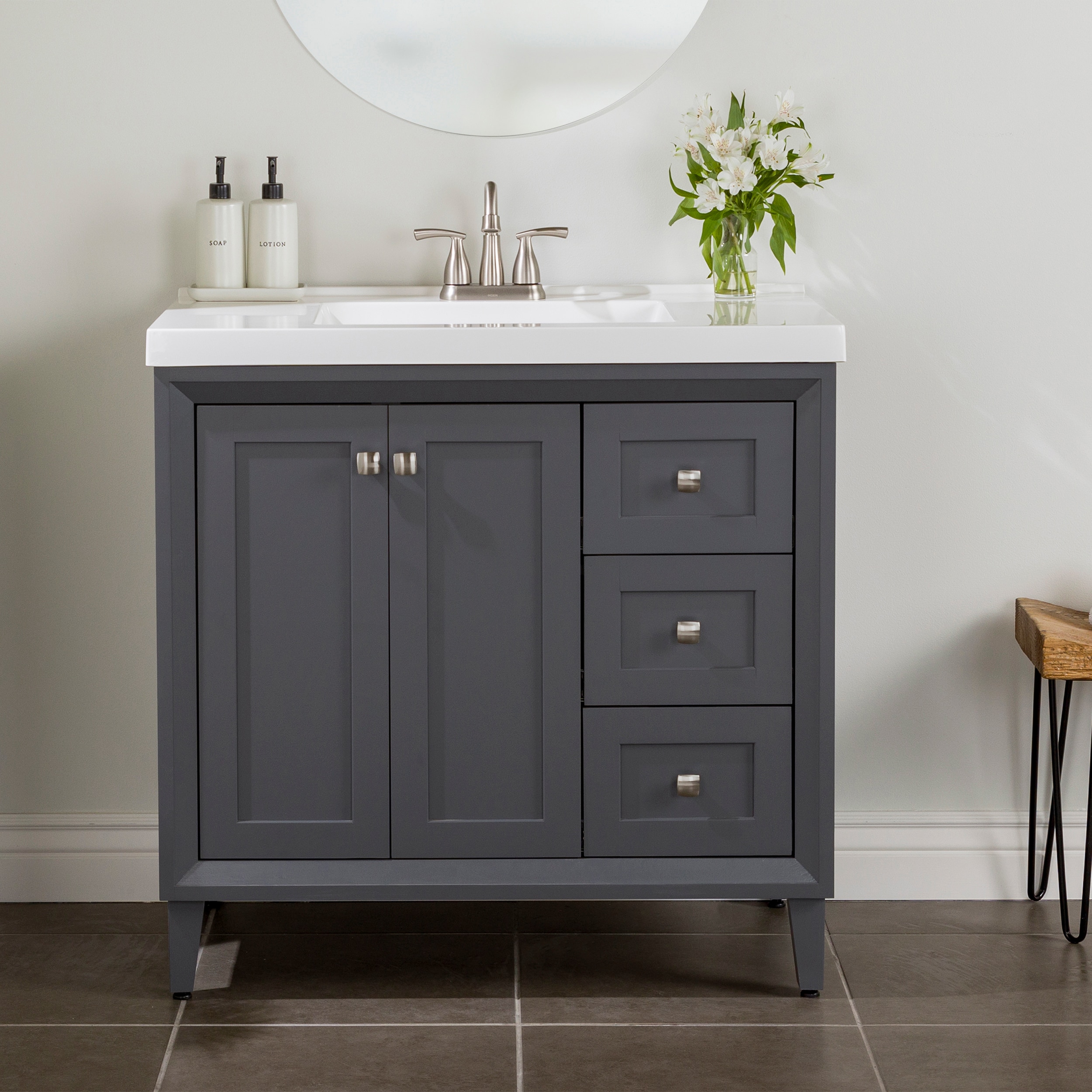 Torrey 37-in Graphite Gray Single Sink Bathroom Vanity with White Cultured Marble Top | - Diamond NOW C36W30143