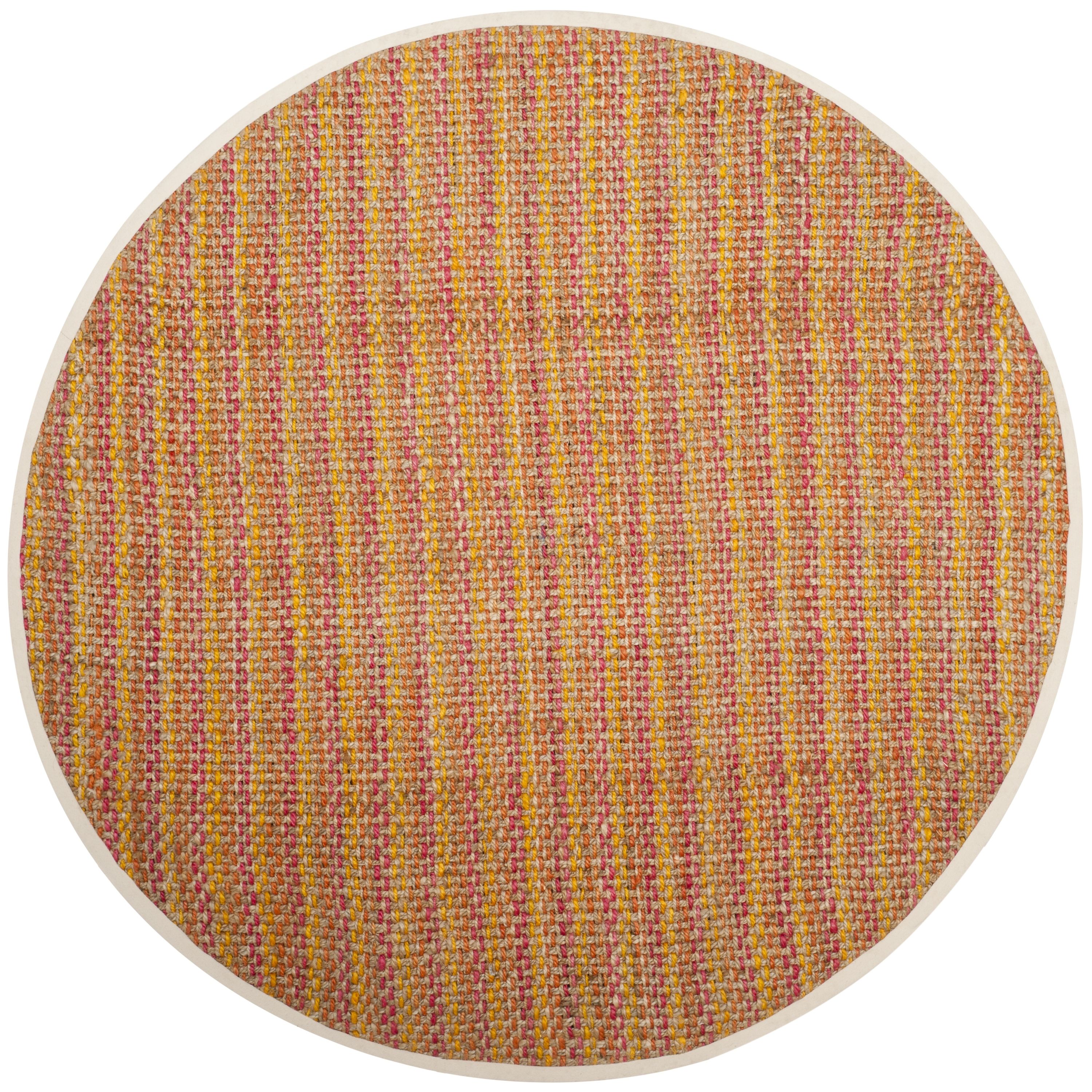 Safavieh NF262A-6R Natural Fiber Margate 6 x 6 (ft) Jute Pink/Multi Round Indoor Stripe Coastal Area rug