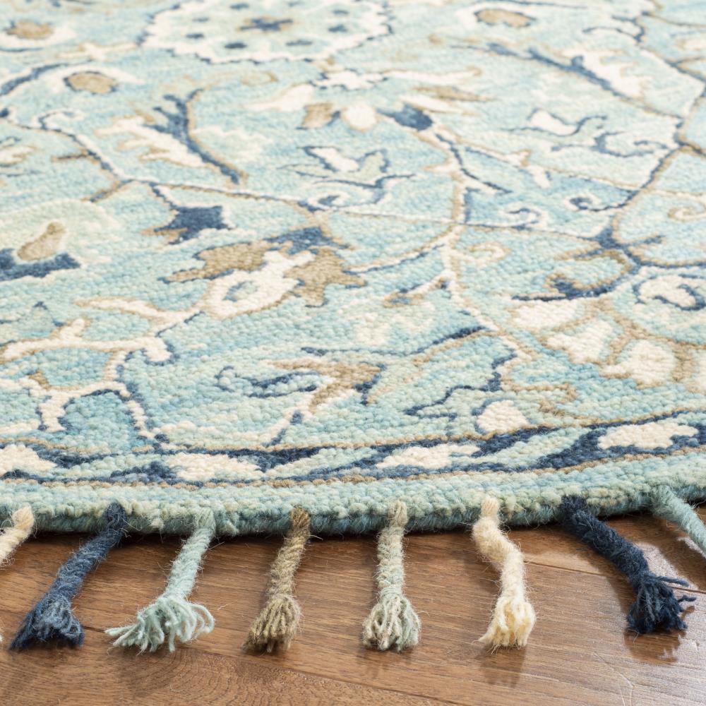 Blue Floral Round Hand Tufted Wool Area Rug
