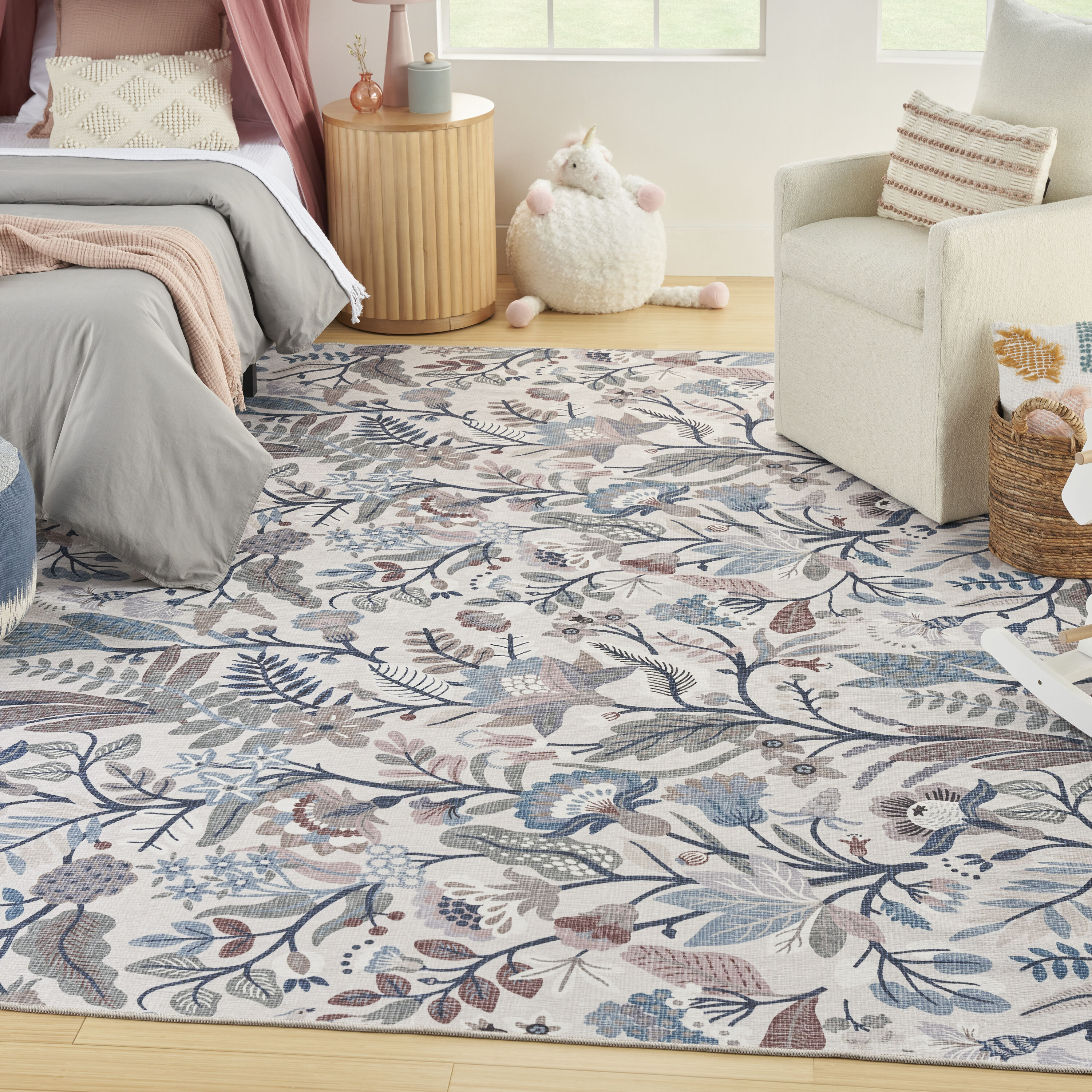 Nourison 099446912473 Washables 6 x 9 (ft) Loomed Polyester Ivory Multicolor Rectangular Indoor Floral/Botanical Machine washable Area rug