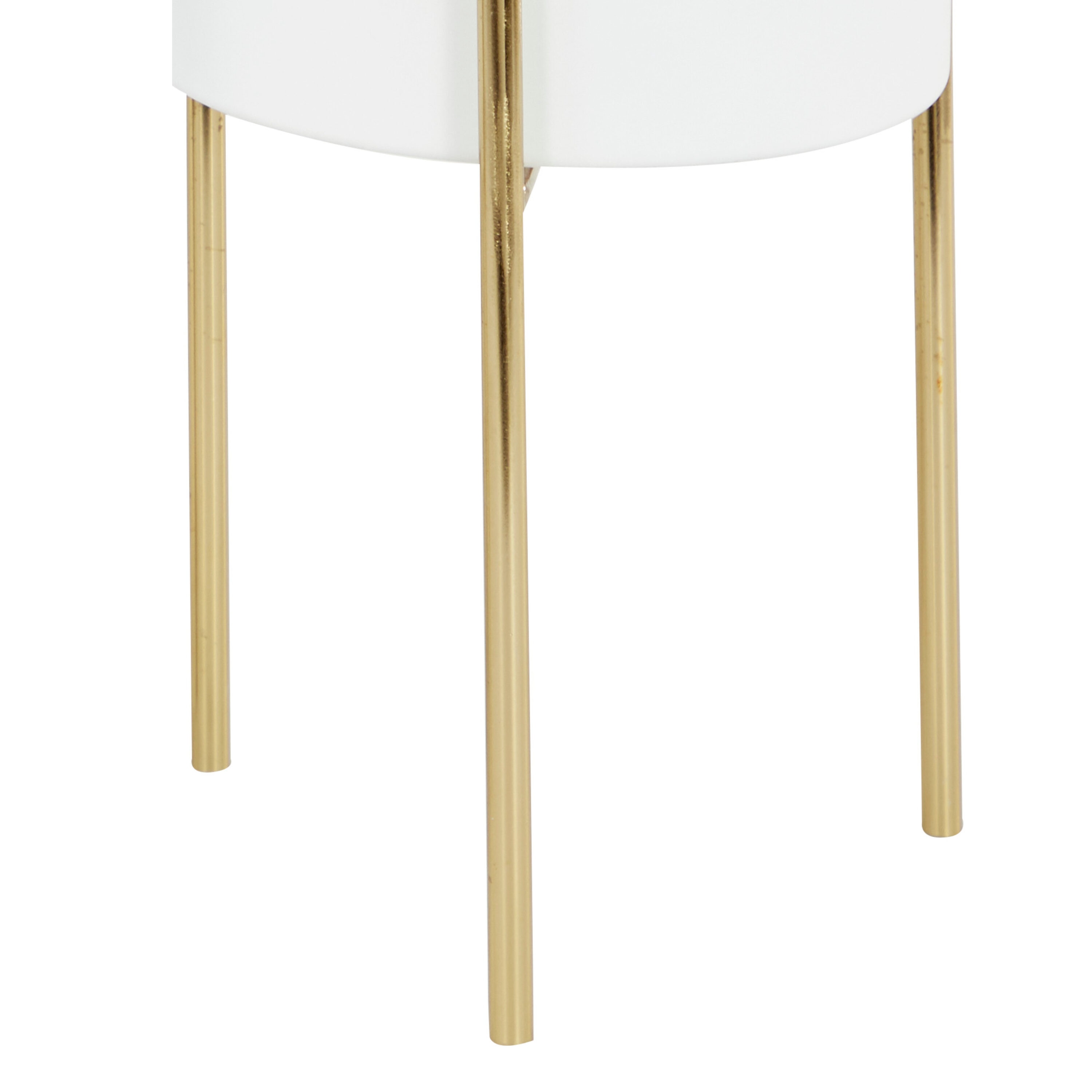 White and Gold Metal Cylinder Floor Planter Set of 3