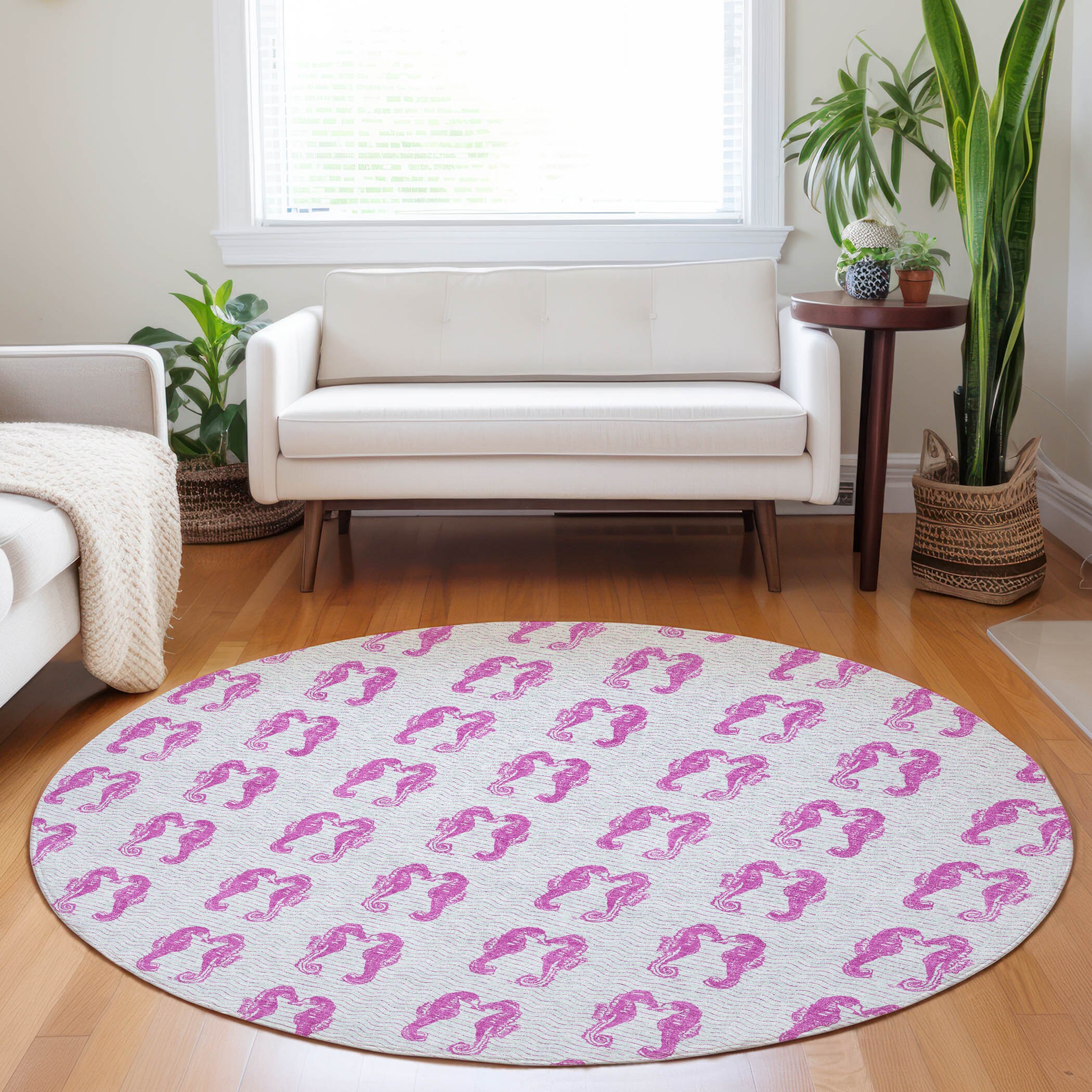 Addison Rugs AMF194PI8RO Mayfield AMF194PI 8 x 8 (ft) Loomed Polyester Pink Round Indoor Geometric Machine washable Area rug