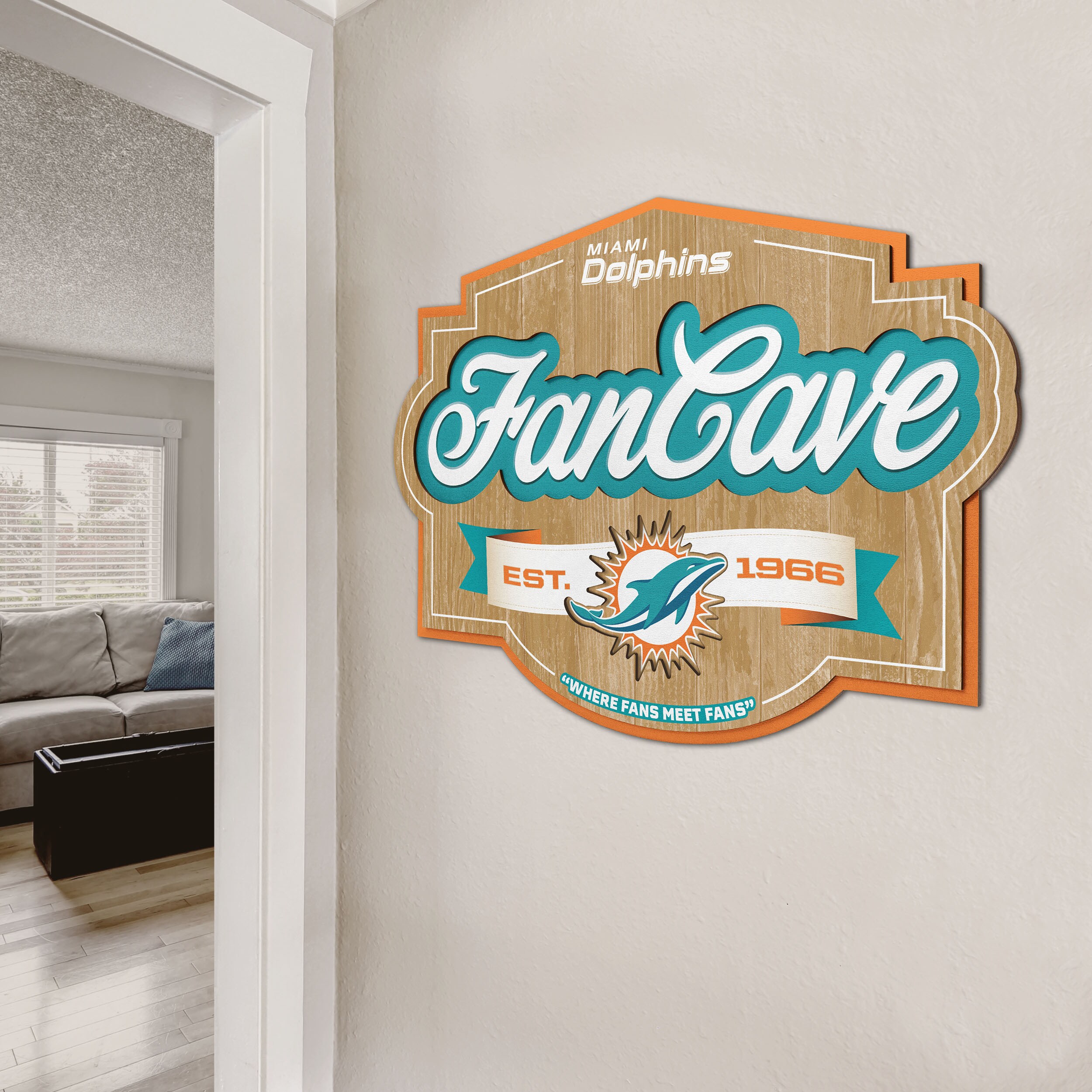 Sportula Miami Dolphins Youthefan Nfl Miami Dolphins Fan Cave Sign  Youthefan Team Colors Floater Frame 12.5-in H x 17-in W Sports 3D Art in  the Wall Art department at