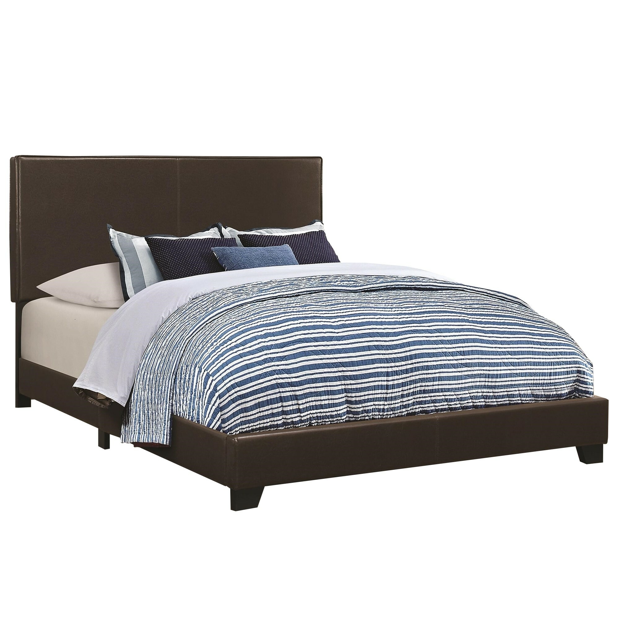 Contemporary Brown Leather-Clad Queen Platform Bed with Wooden Frame
